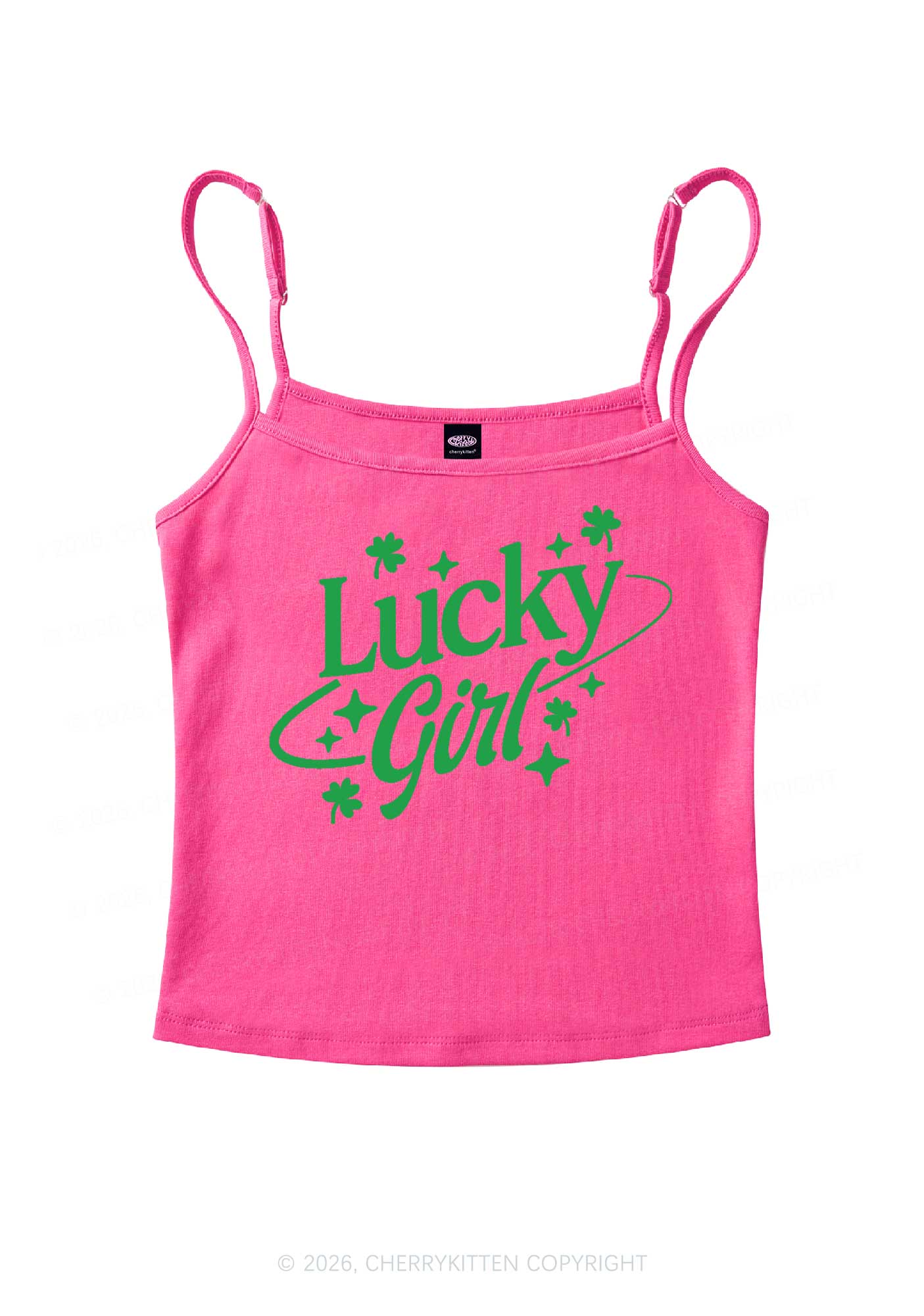 Lucky Girl Star Clover St Patricks Y2K Spaghetti Strap Cami Cherrykitten - Image 5