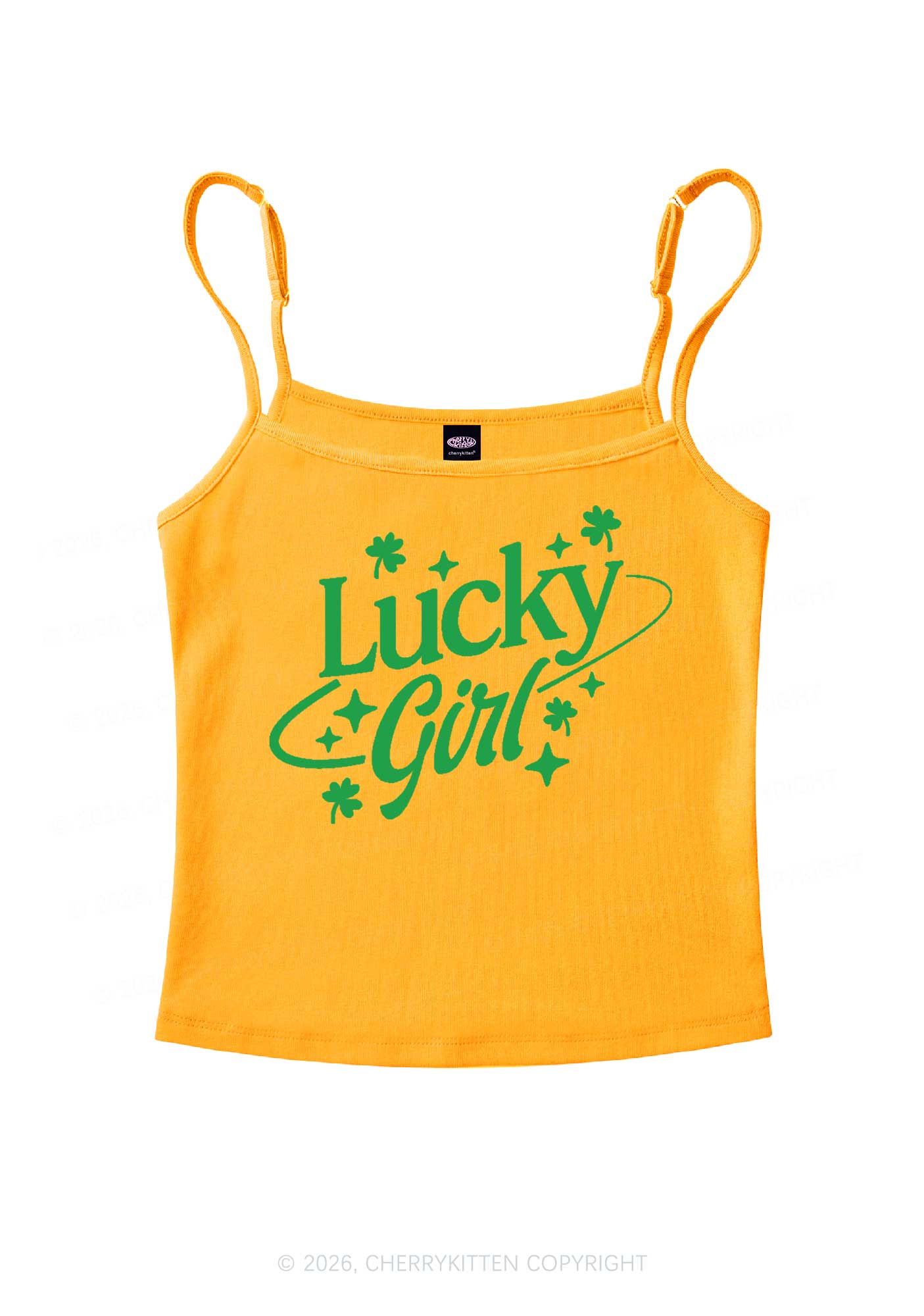 Lucky Girl Star Clover St Patricks Y2K Spaghetti Strap Cami Cherrykitten - Image 6