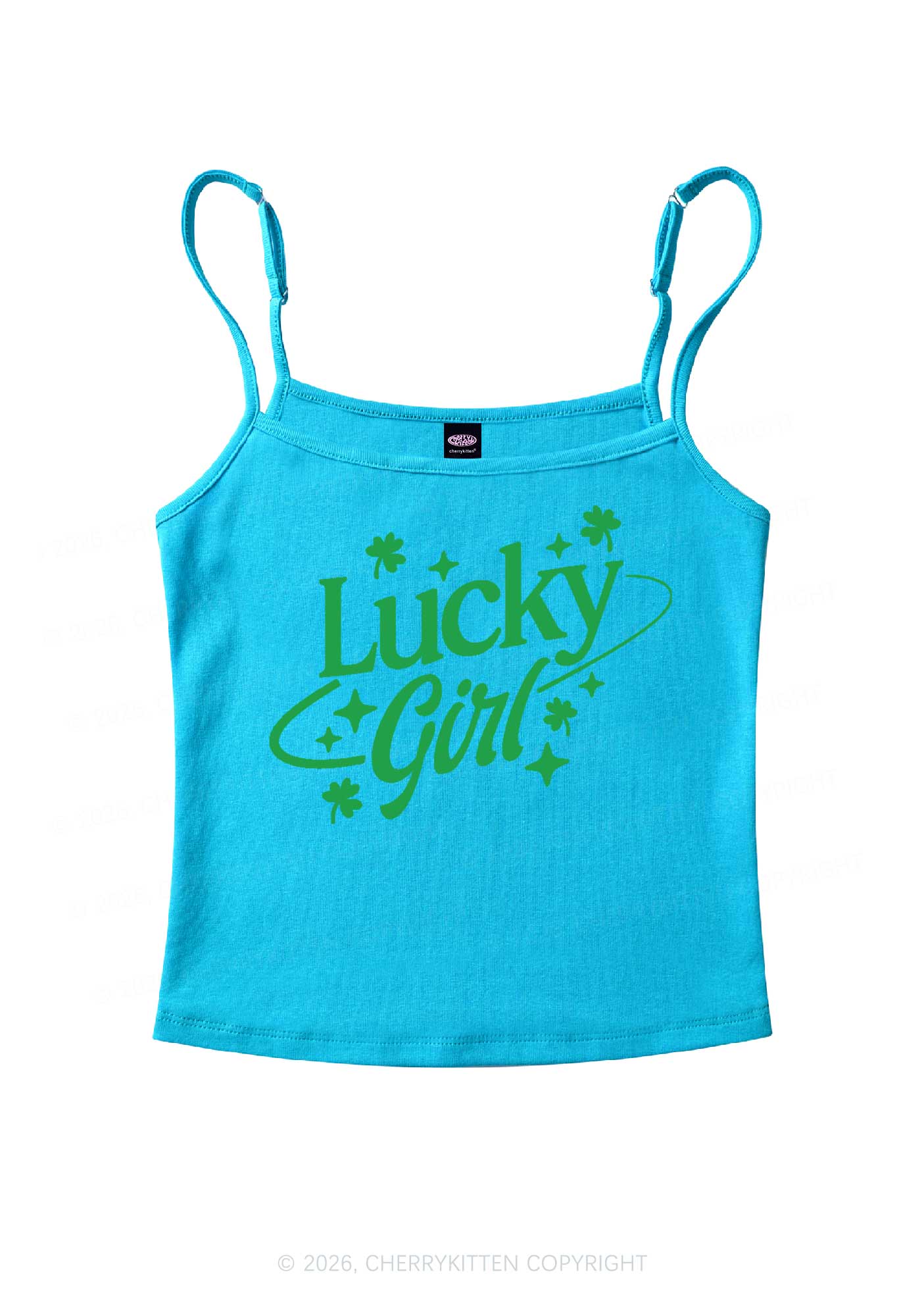 Lucky Girl Star Clover St Patricks Y2K Spaghetti Strap Cami Cherrykitten - Image 7