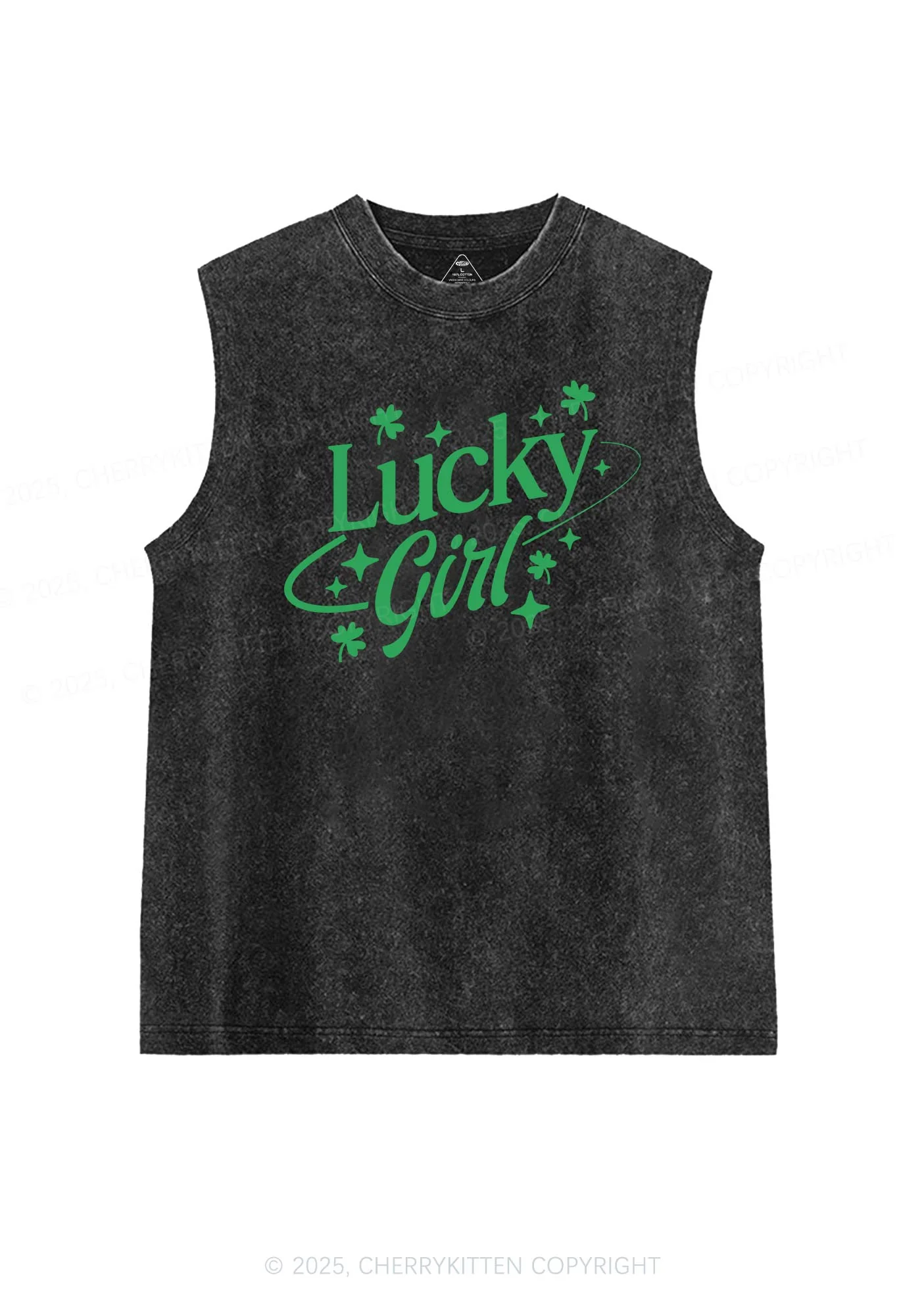 Lucky Girl Star Clover St Patricks Y2K Washed Tank Cherrykitten - Image 3