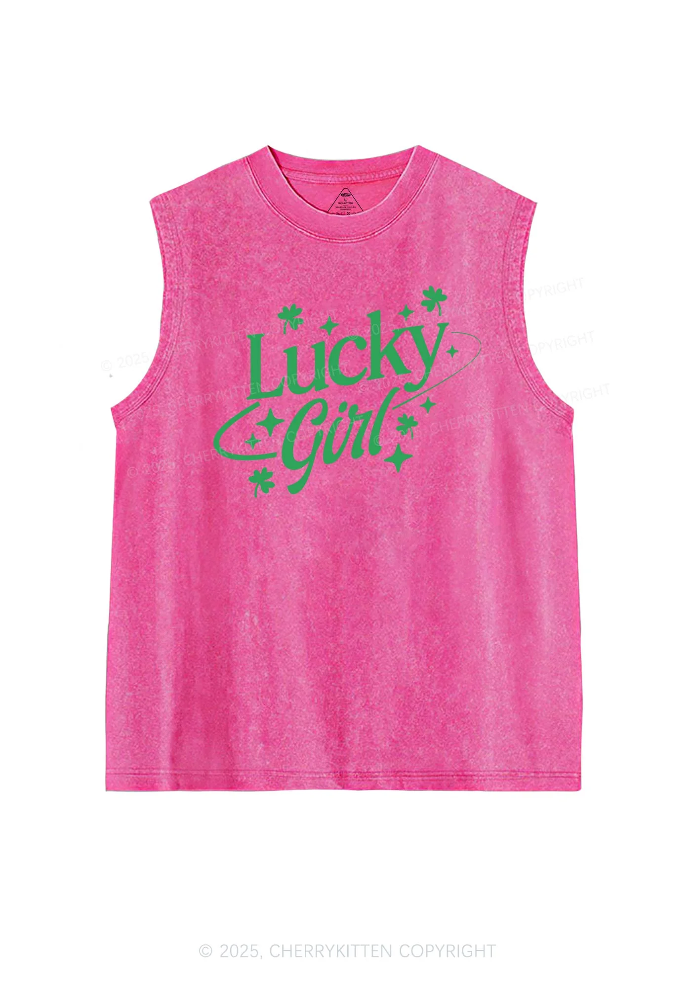 Lucky Girl Star Clover St Patricks Y2K Washed Tank Cherrykitten - Image 4