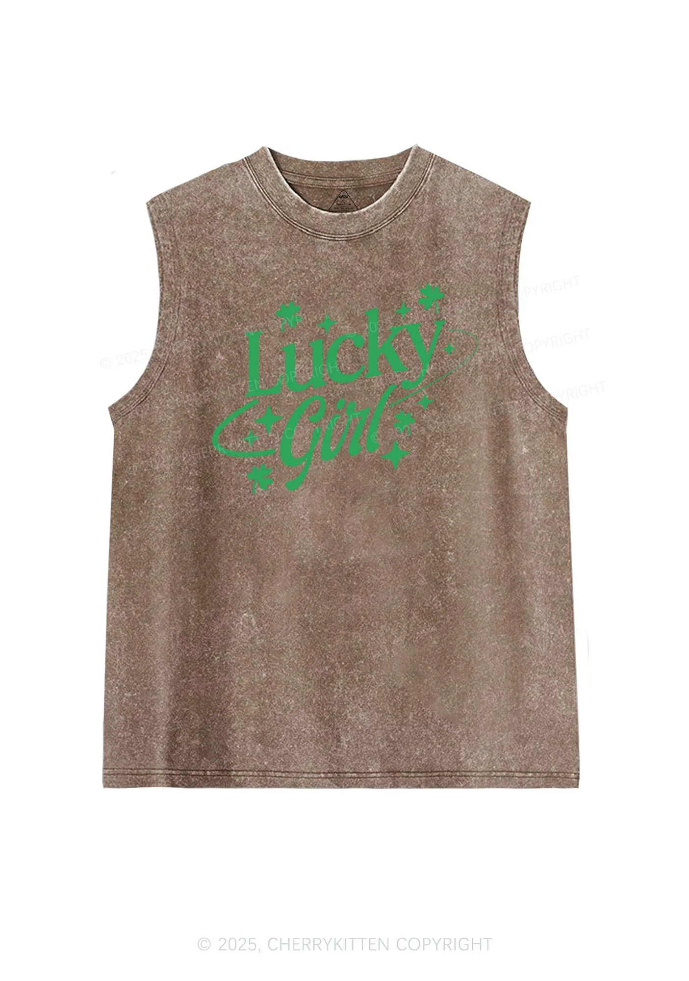 Lucky Girl Star Clover St Patricks Y2K Washed Tank Cherrykitten - Image 5