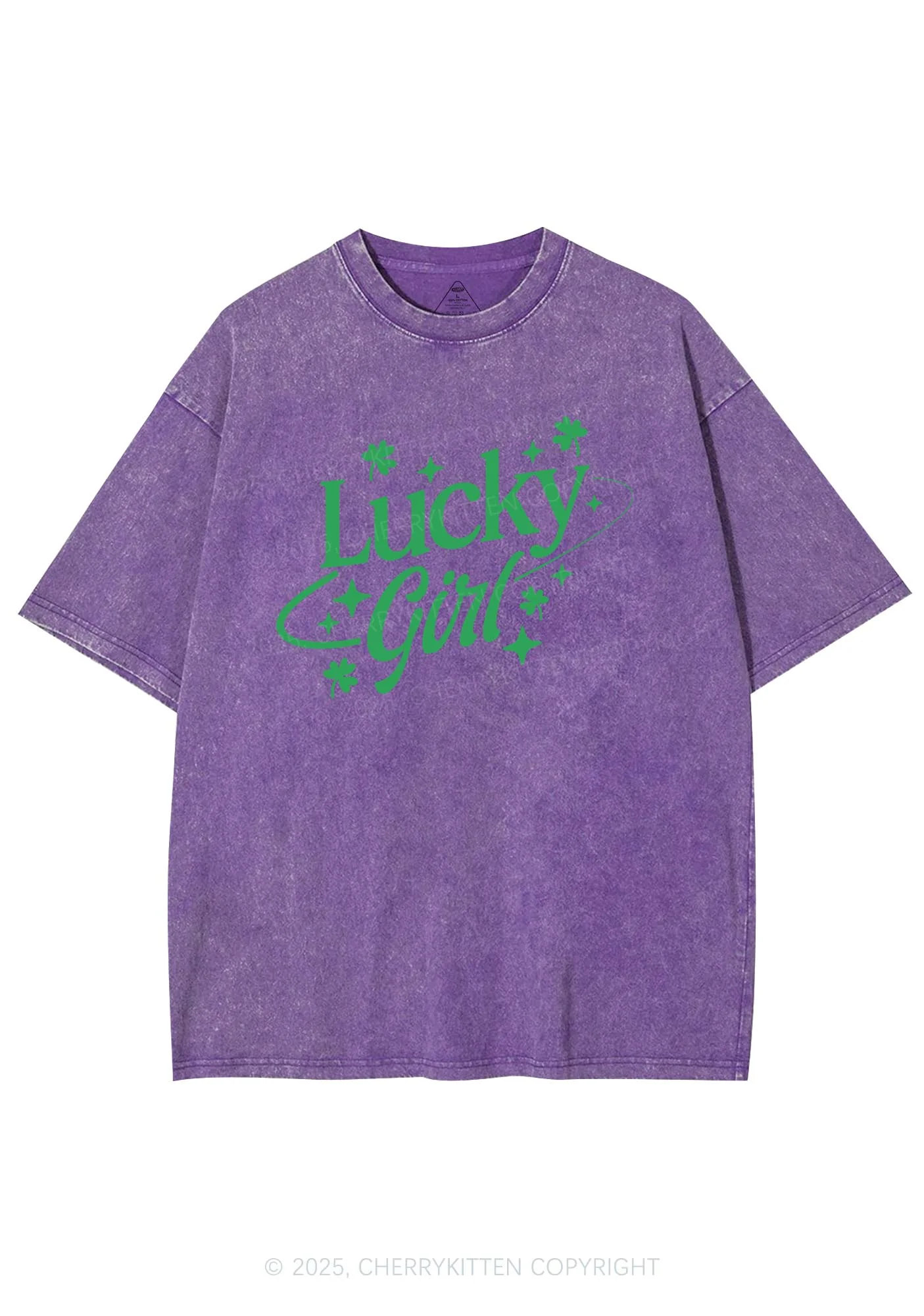 Lucky Girl Star Clover St Patricks Y2K Washed Tee Cherrykitten - Image 6