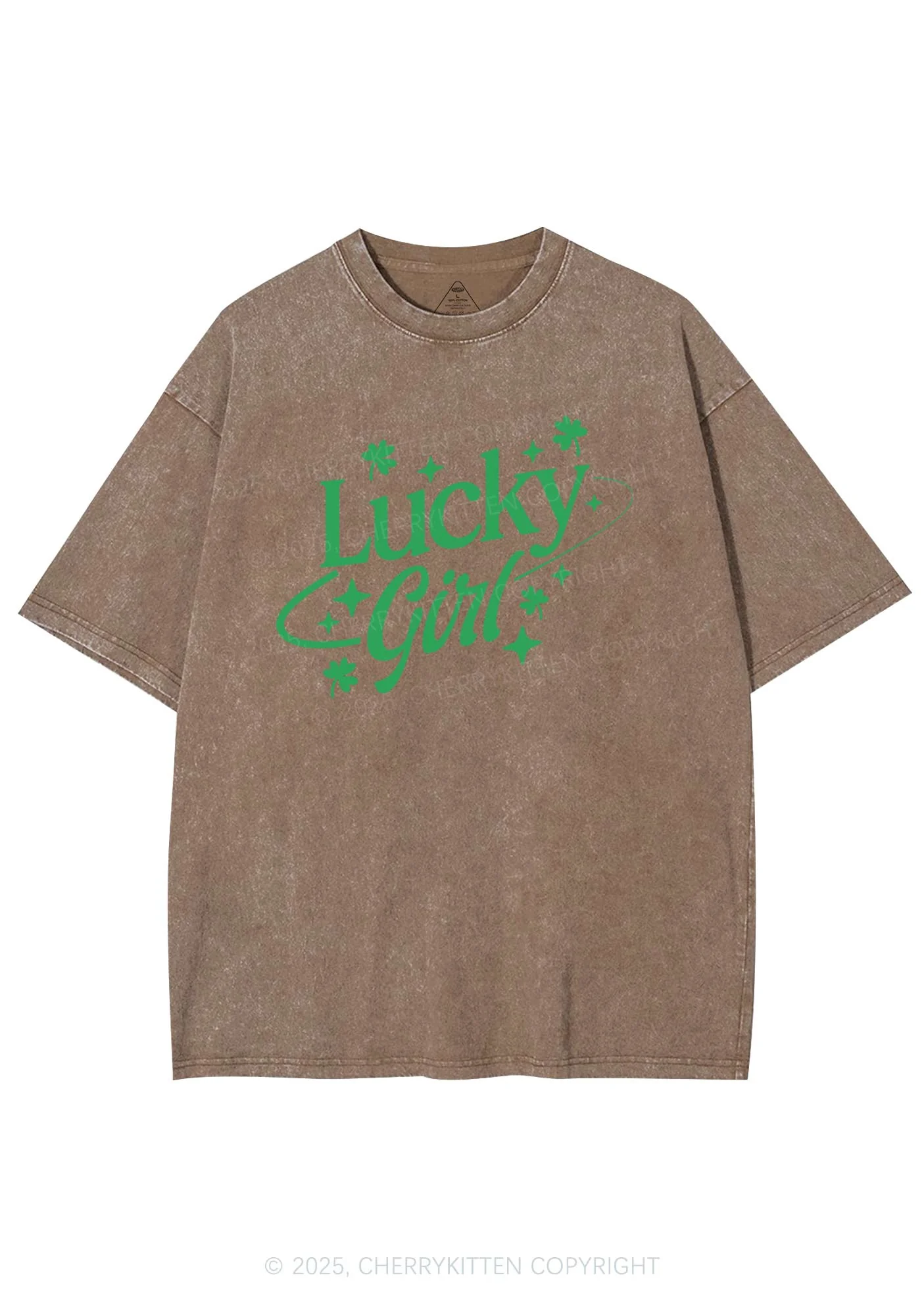 Lucky Girl Star Clover St Patricks Y2K Washed Tee Cherrykitten - Image 7