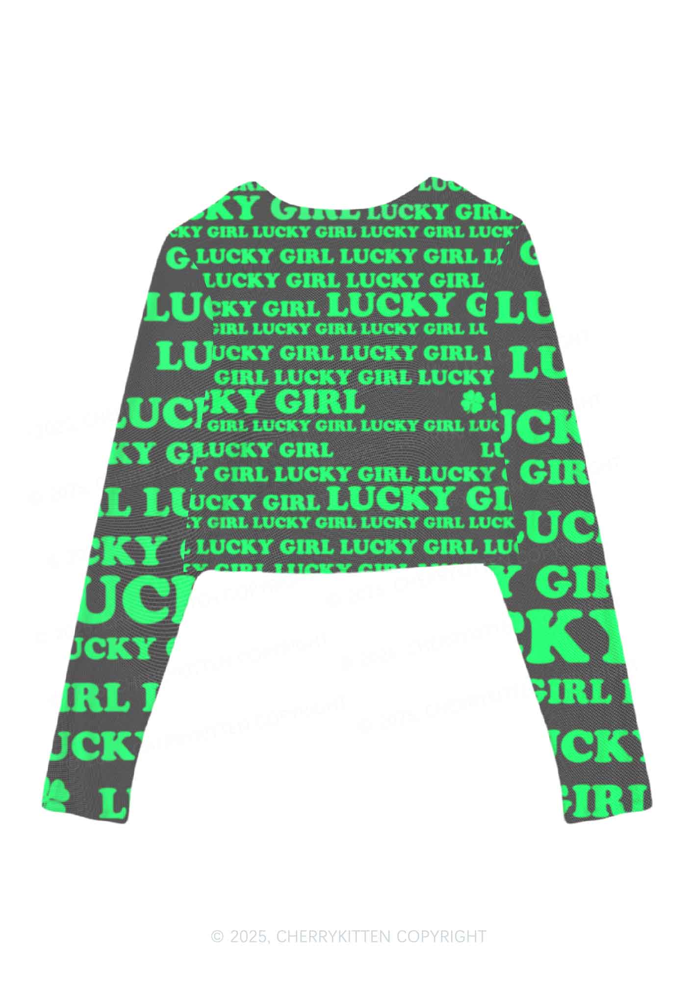 Lucky Girl Y2K Mesh Long Sleeve Crop Top Cherrykitten - Image 2