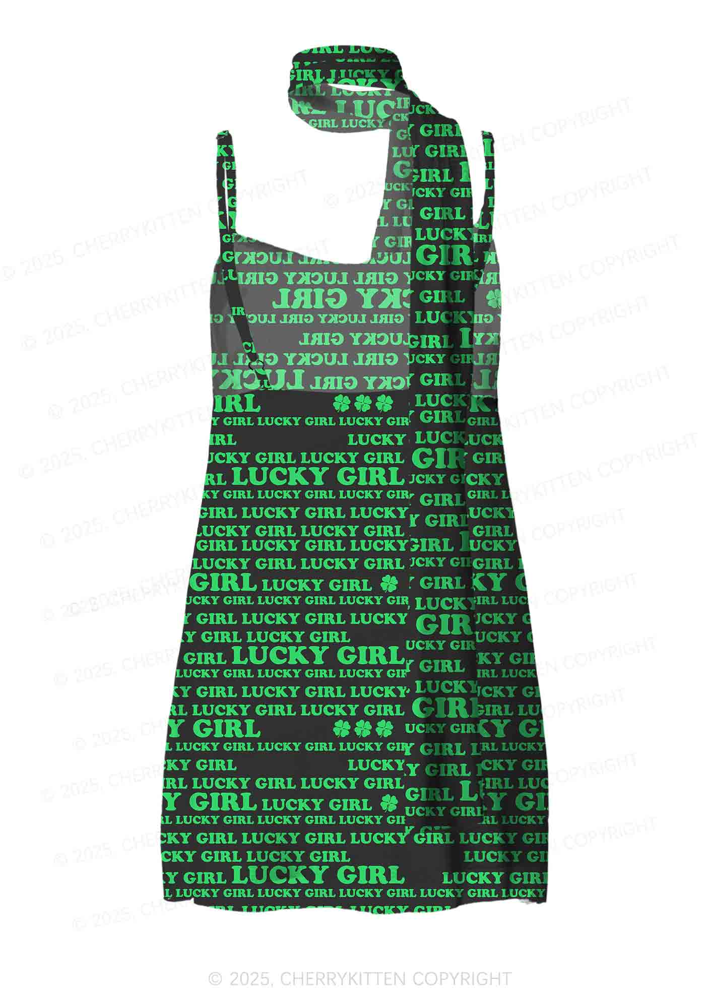 Lucky Girl Y2K Mesh Slip Dress With Scarf Set Cherrykitten - Image 3