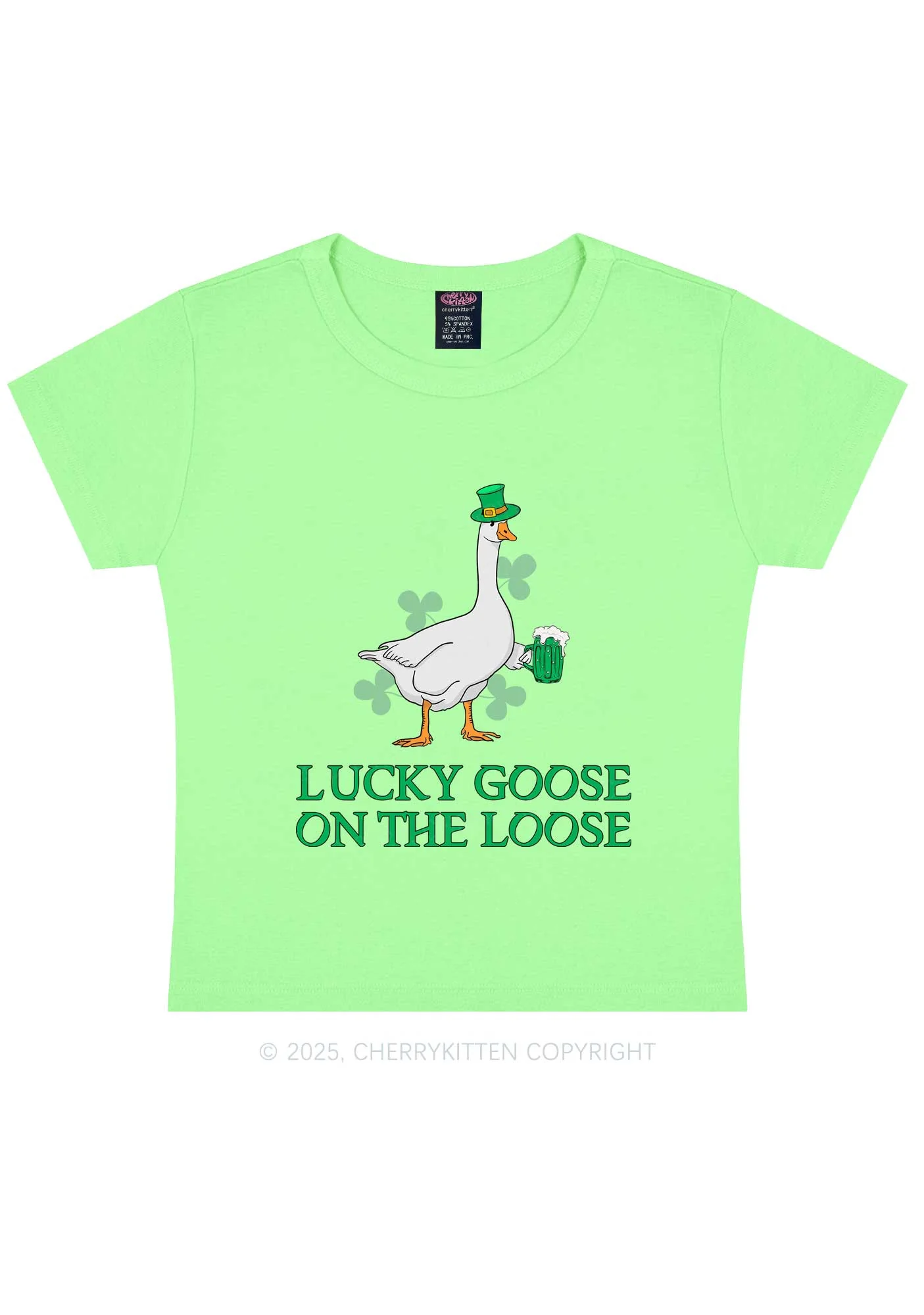 Lucky Goose On The Loose St Patricks Y2K Baby Tee Cherrykitten - Image 10