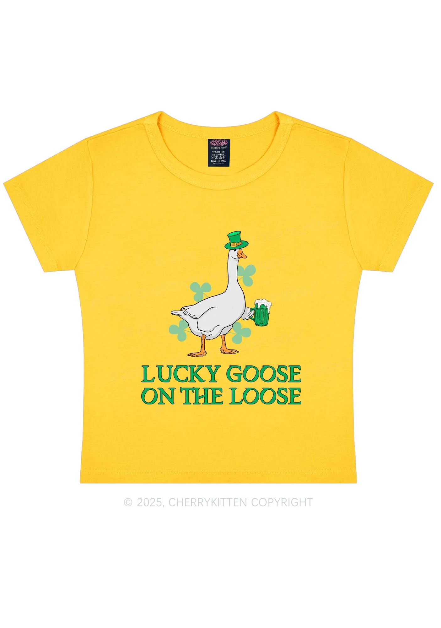 Lucky Goose On The Loose St Patricks Y2K Baby Tee Cherrykitten - Image 3
