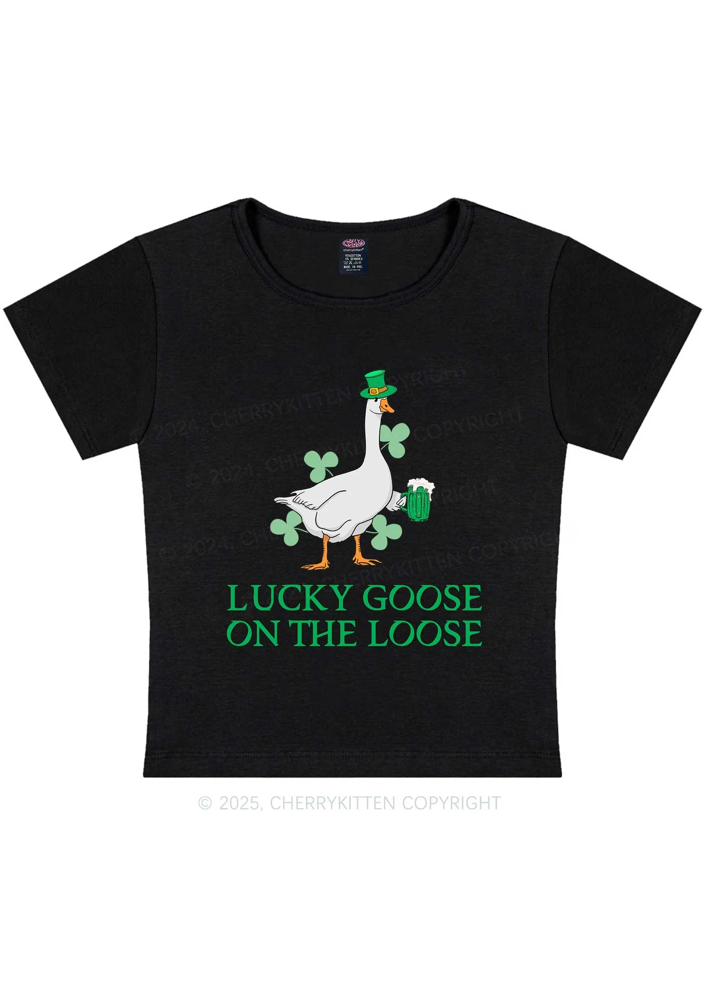 Lucky Goose On The Loose St Patricks Y2K Baby Tee Cherrykitten - Image 4