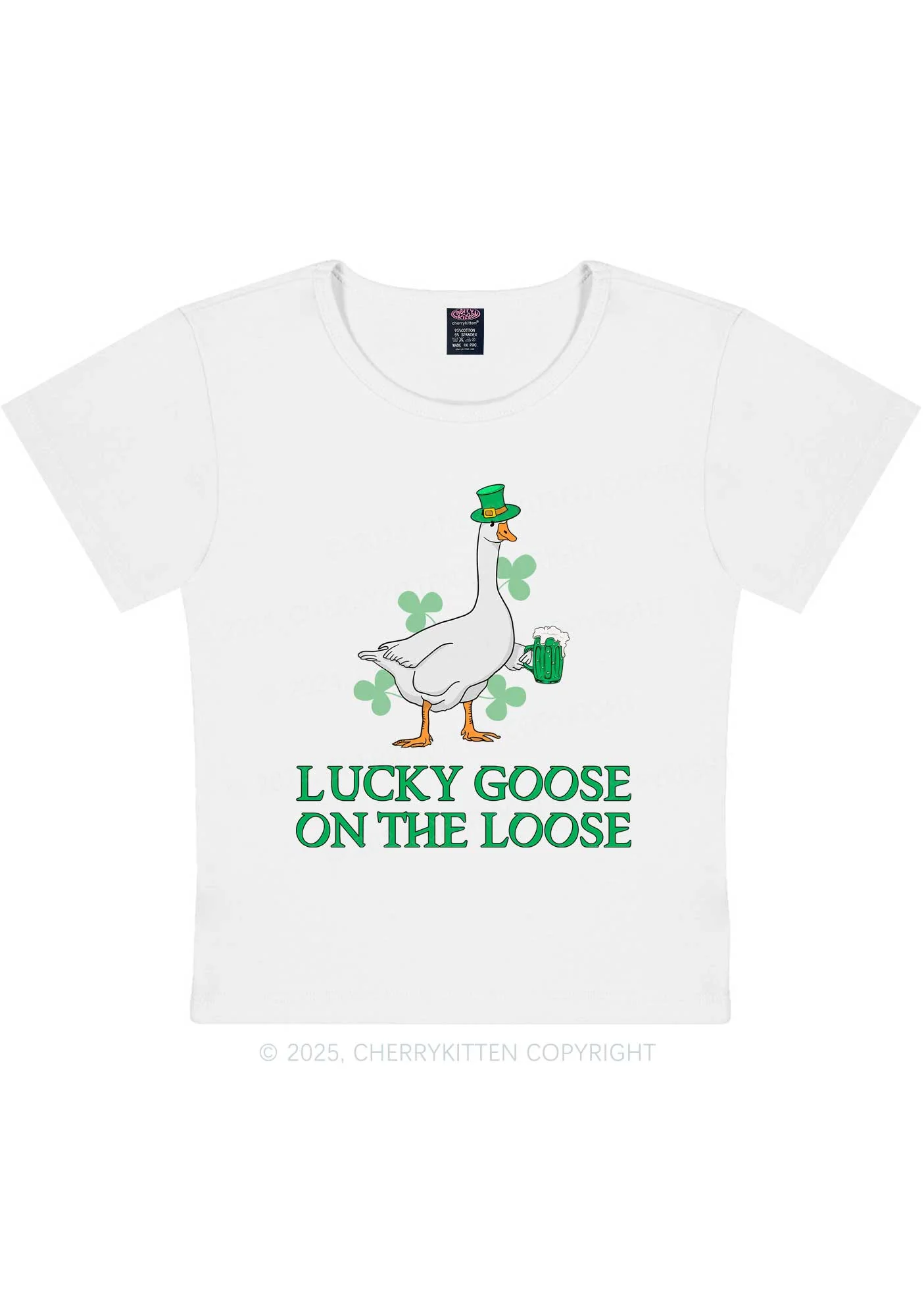 Lucky Goose On The Loose St Patricks Y2K Baby Tee Cherrykitten - Image 5