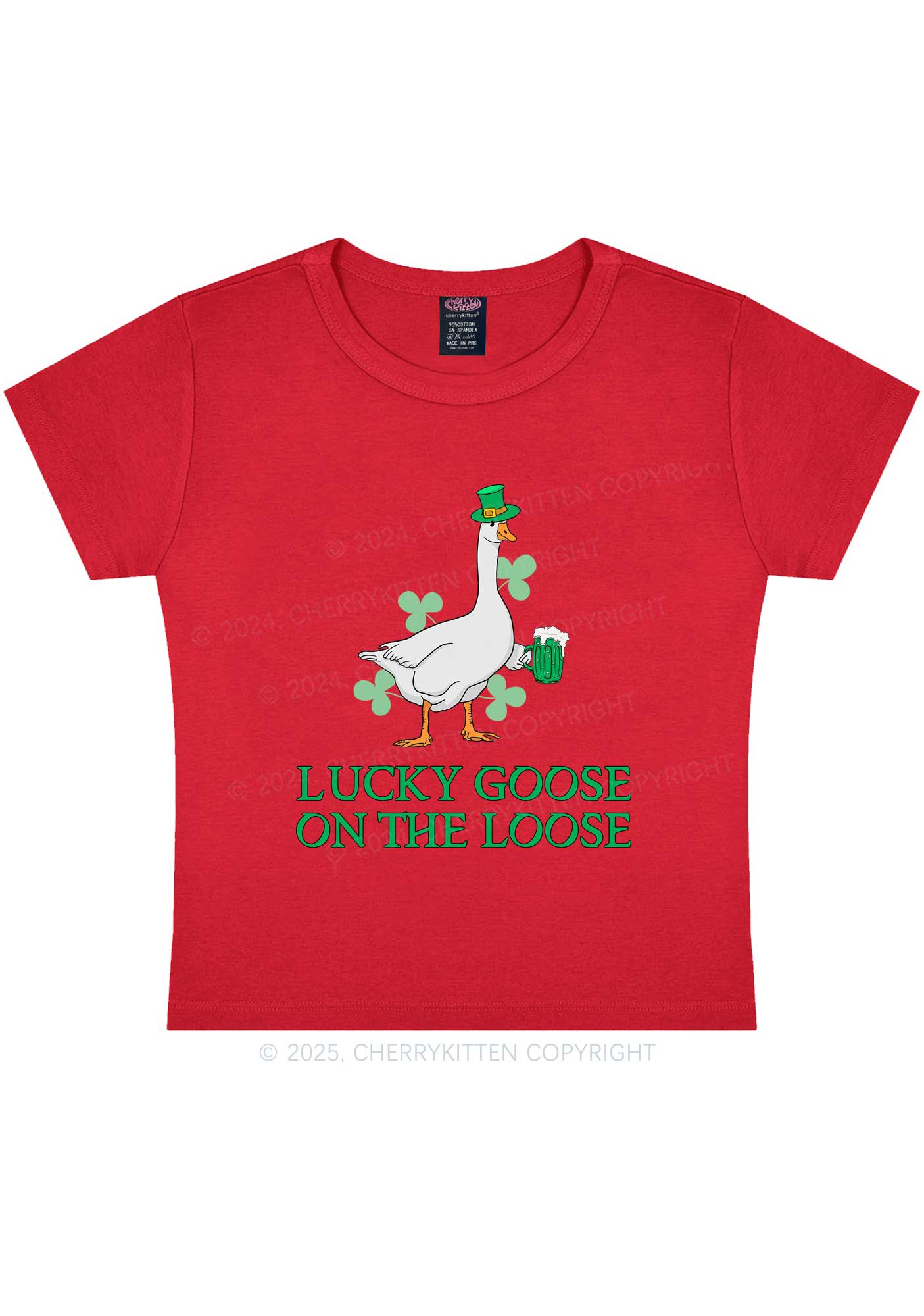 Lucky Goose On The Loose St Patricks Y2K Baby Tee Cherrykitten - Image 6