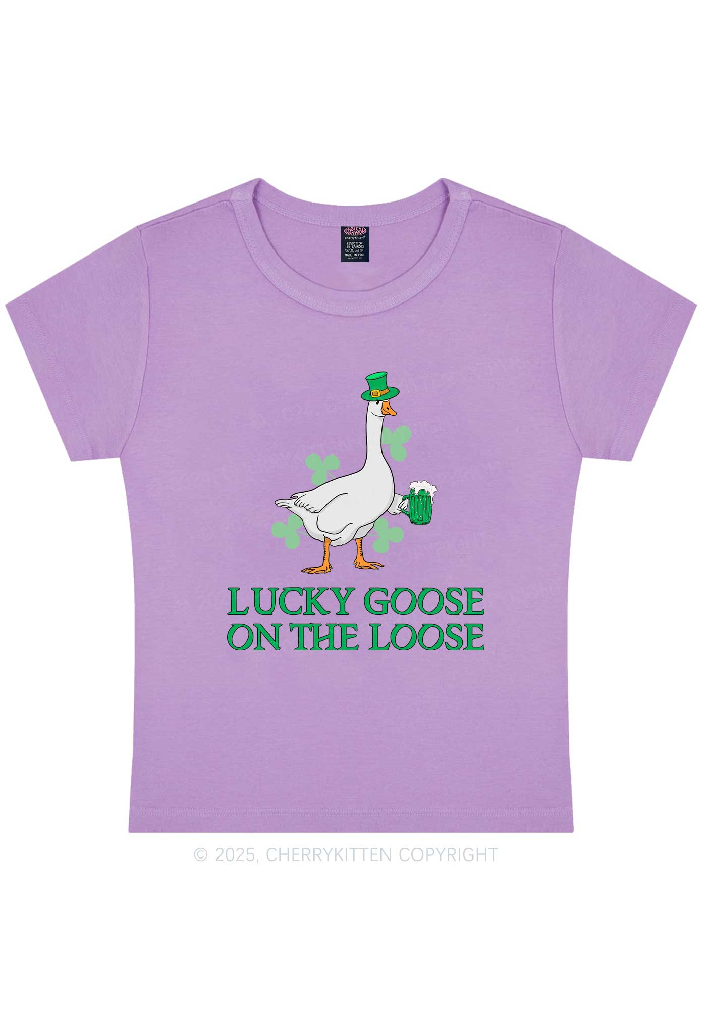Lucky Goose On The Loose St Patricks Y2K Baby Tee Cherrykitten - Image 7
