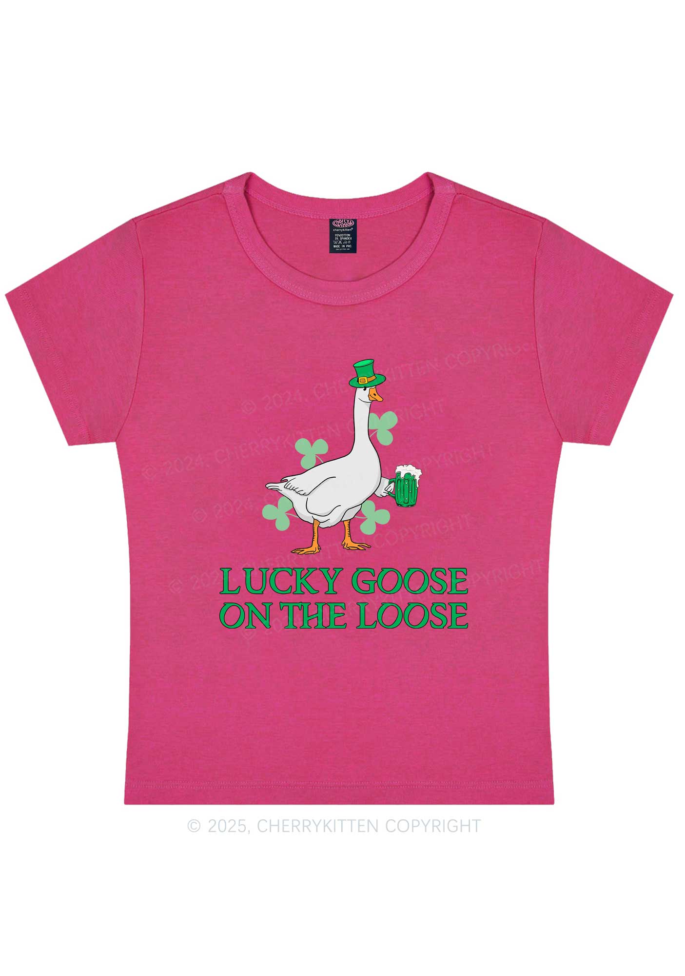 Lucky Goose On The Loose St Patricks Y2K Baby Tee Cherrykitten - Image 8