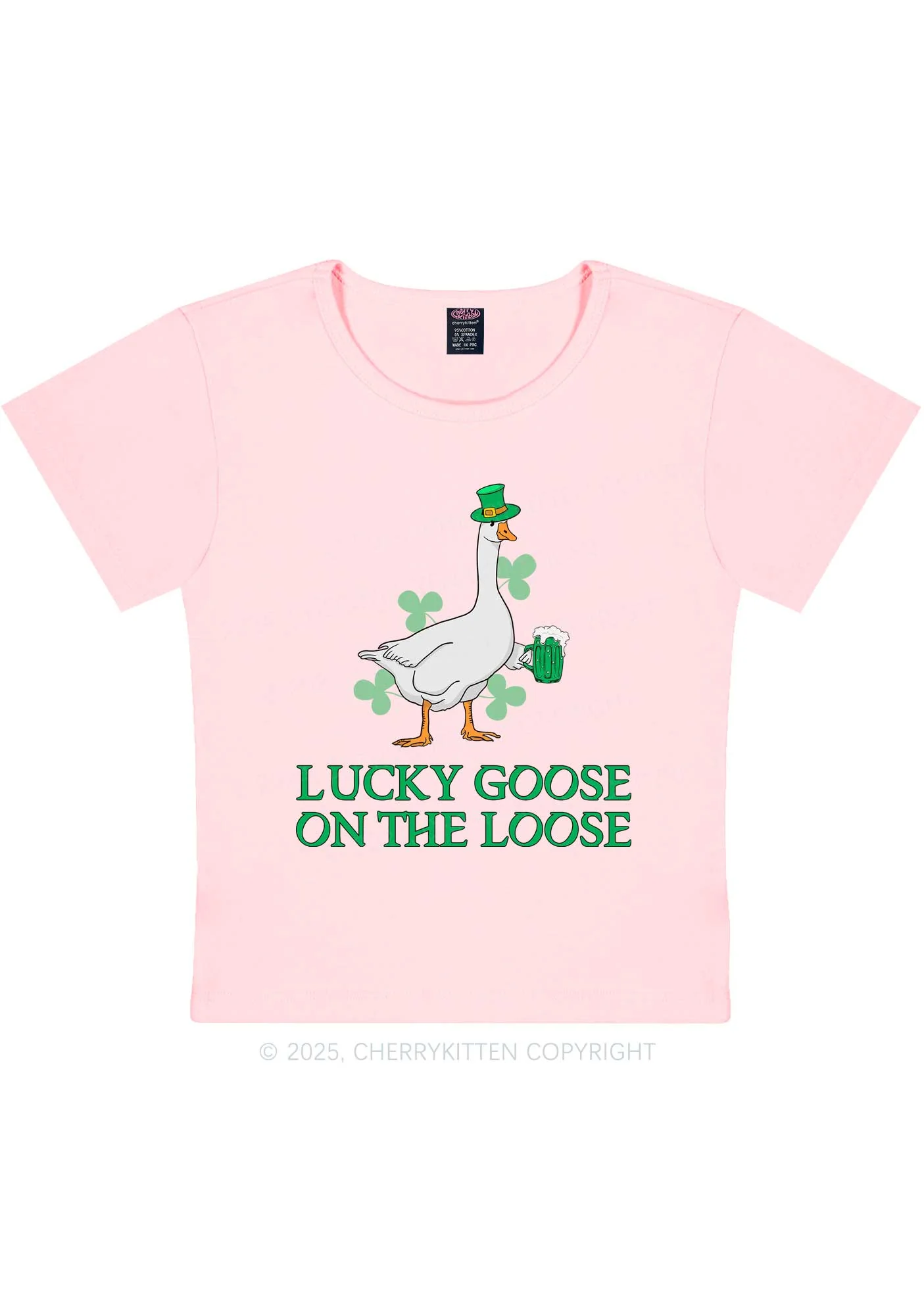 Lucky Goose On The Loose St Patricks Y2K Baby Tee Cherrykitten - Image 9