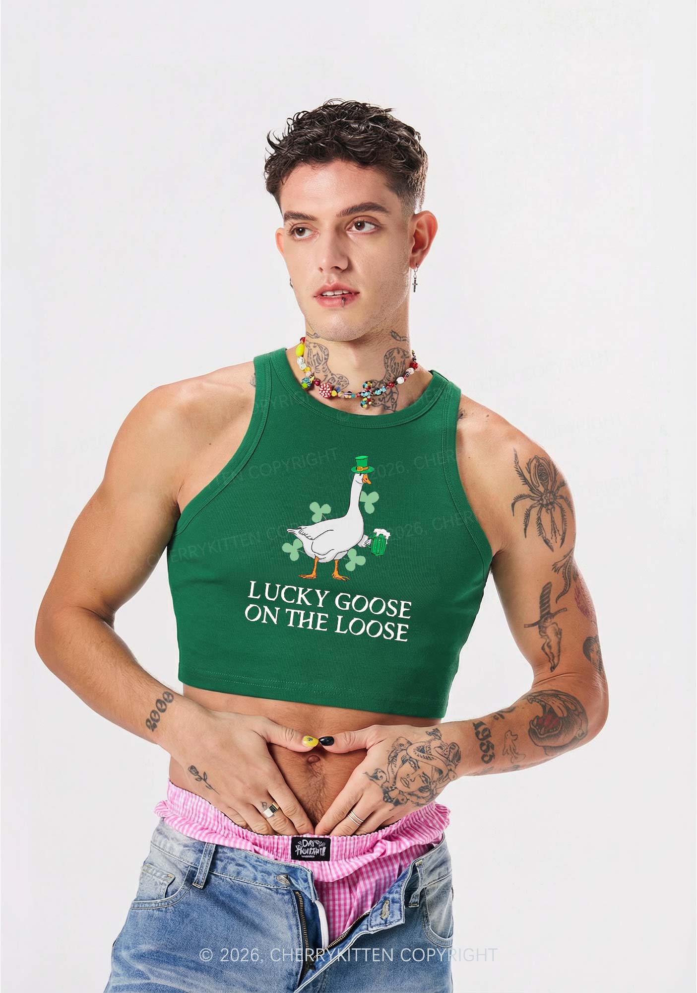 Lucky Goose On The Loose St Patricks Y2K Crop Tank Top Cherrykitten - Image 2