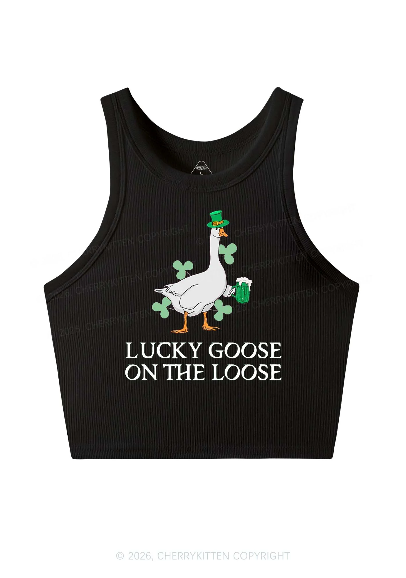 Lucky Goose On The Loose St Patricks Y2K Crop Tank Top Cherrykitten - Image 3