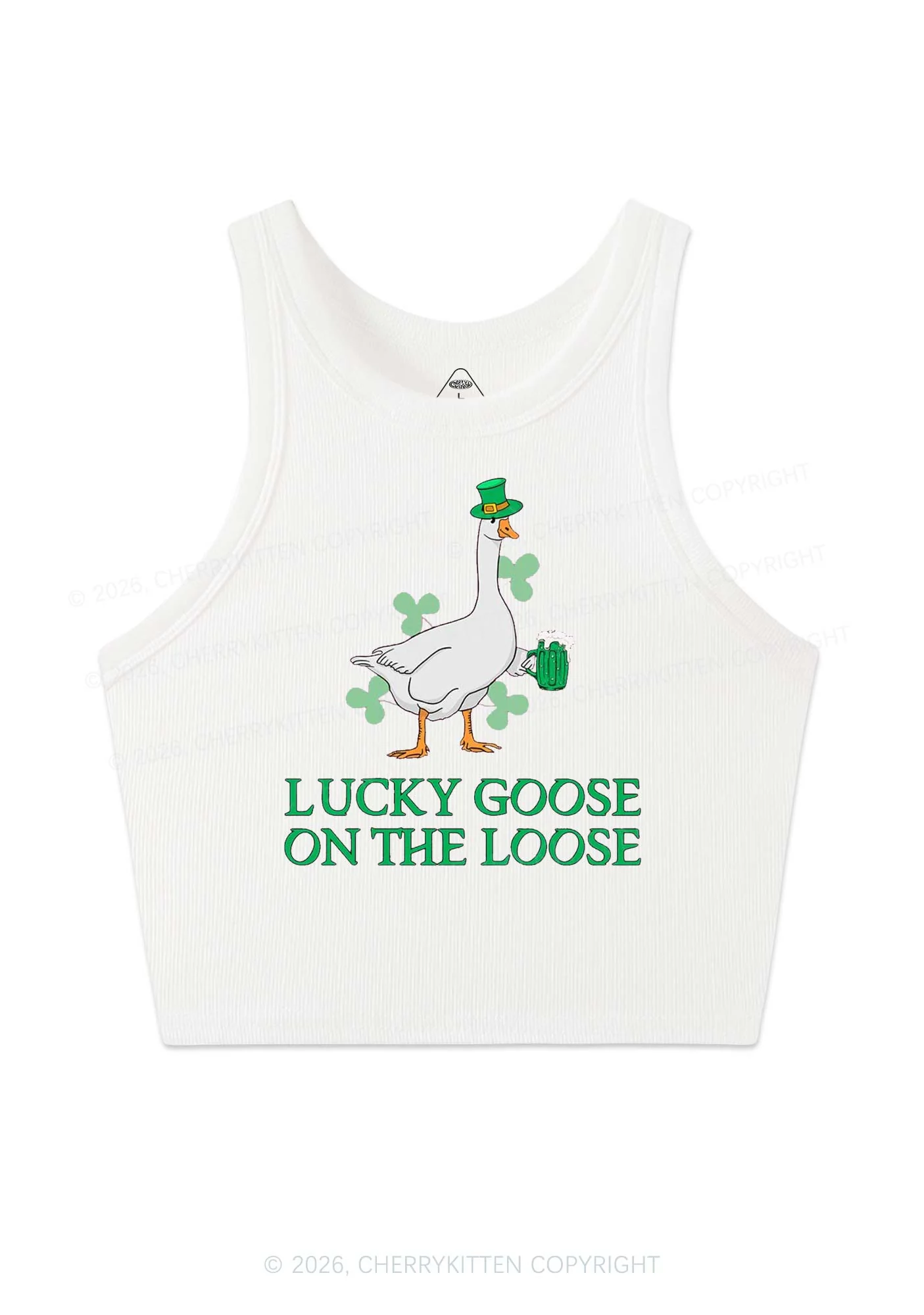 Lucky Goose On The Loose St Patricks Y2K Crop Tank Top Cherrykitten - Image 4