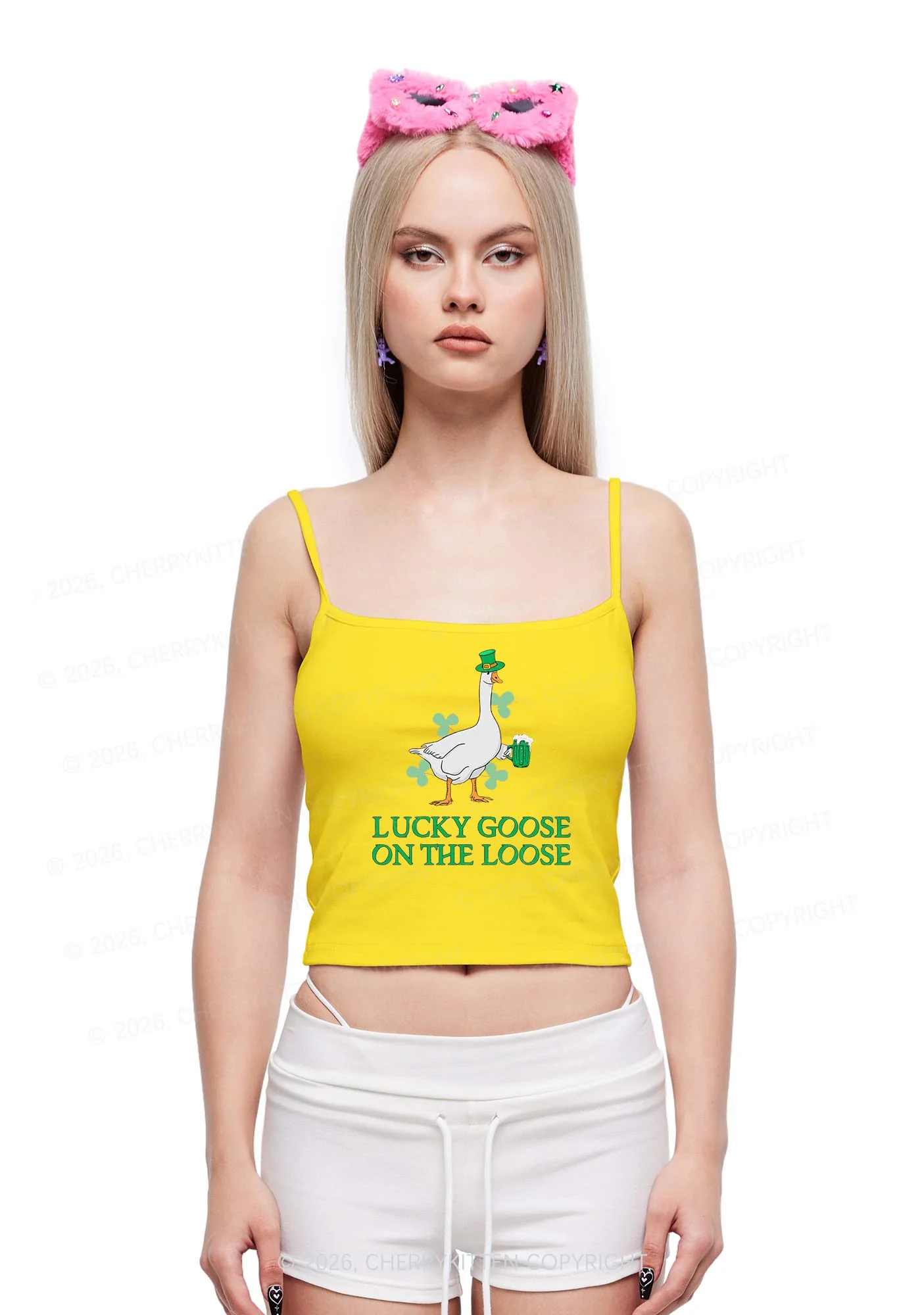 Lucky Goose On The Loose St Patricks Y2K Spaghetti Strap Cami Cherrykitten - Image 2