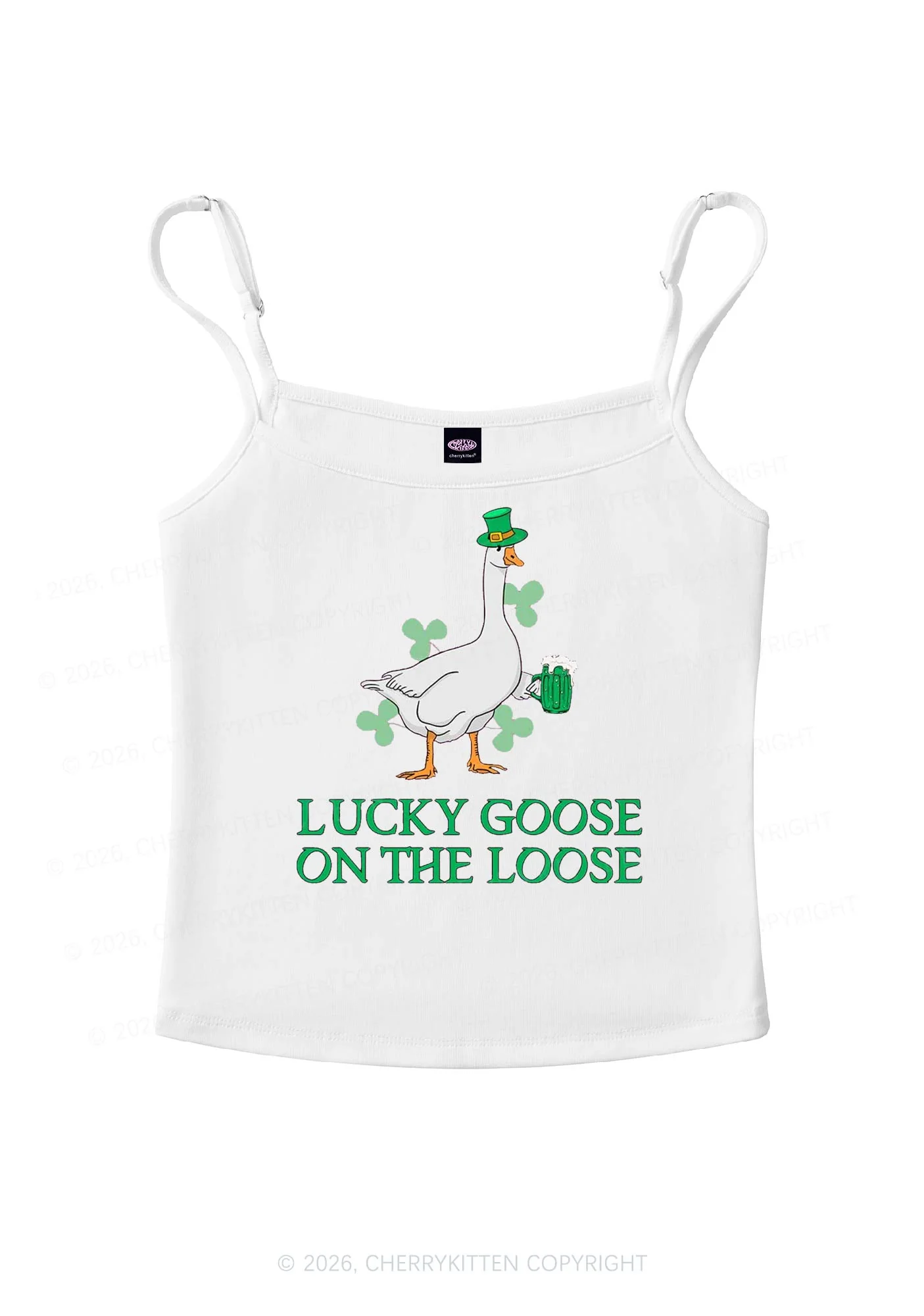 Lucky Goose On The Loose St Patricks Y2K Spaghetti Strap Cami Cherrykitten - Image 3