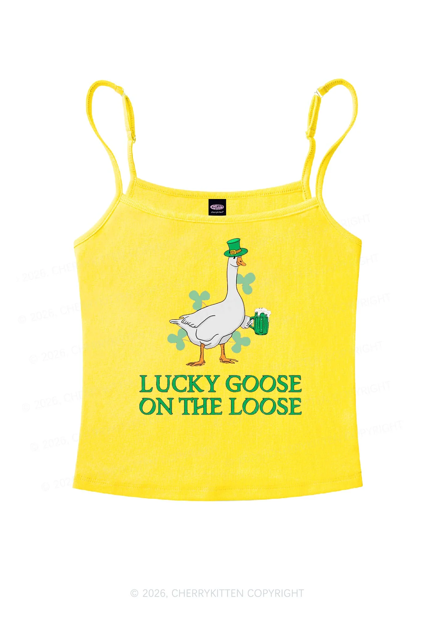 Lucky Goose On The Loose St Patricks Y2K Spaghetti Strap Cami Cherrykitten - Image 4