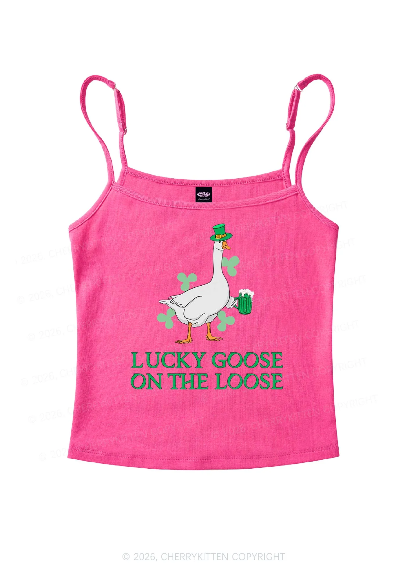 Lucky Goose On The Loose St Patricks Y2K Spaghetti Strap Cami Cherrykitten - Image 5