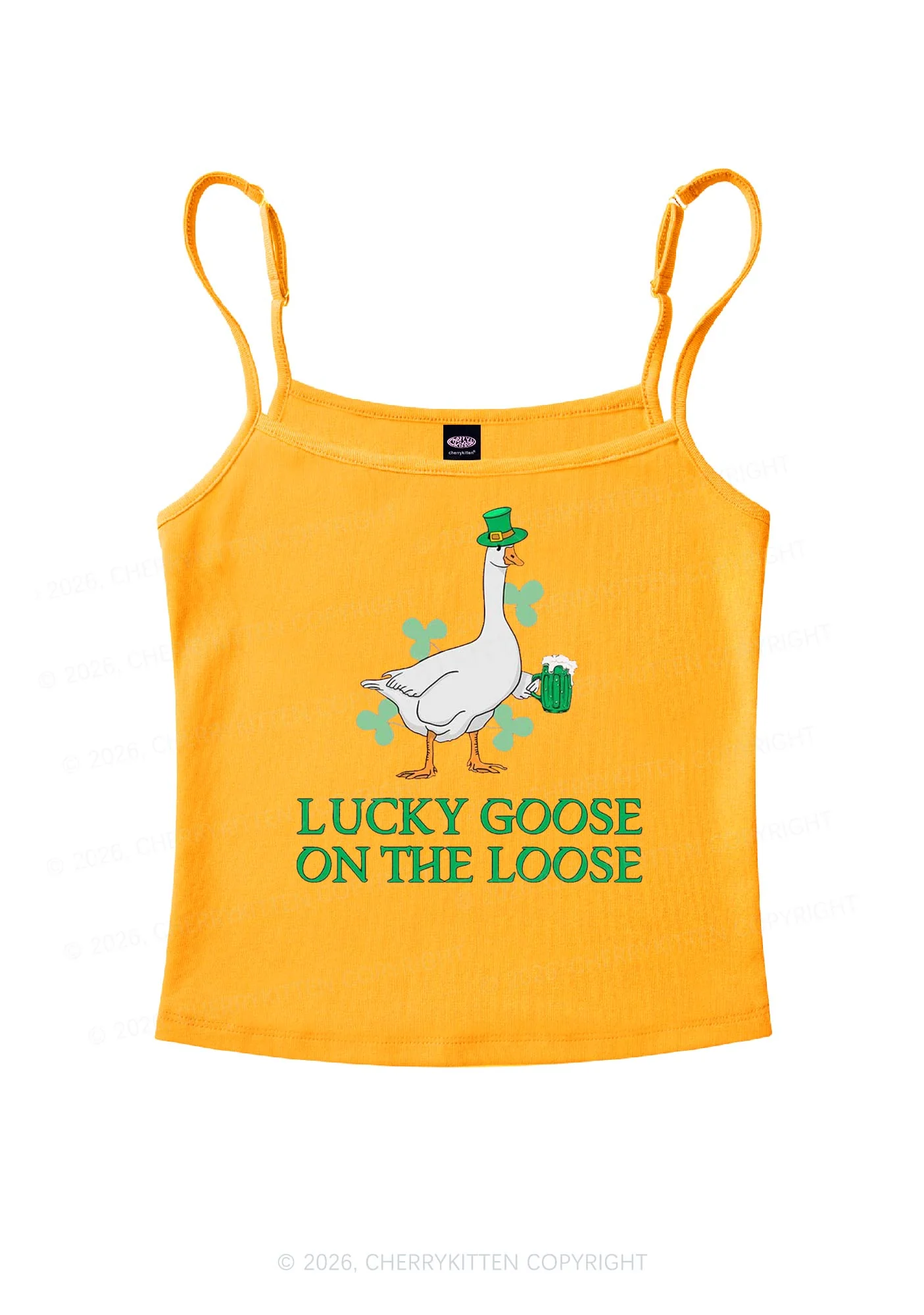Lucky Goose On The Loose St Patricks Y2K Spaghetti Strap Cami Cherrykitten - Image 6
