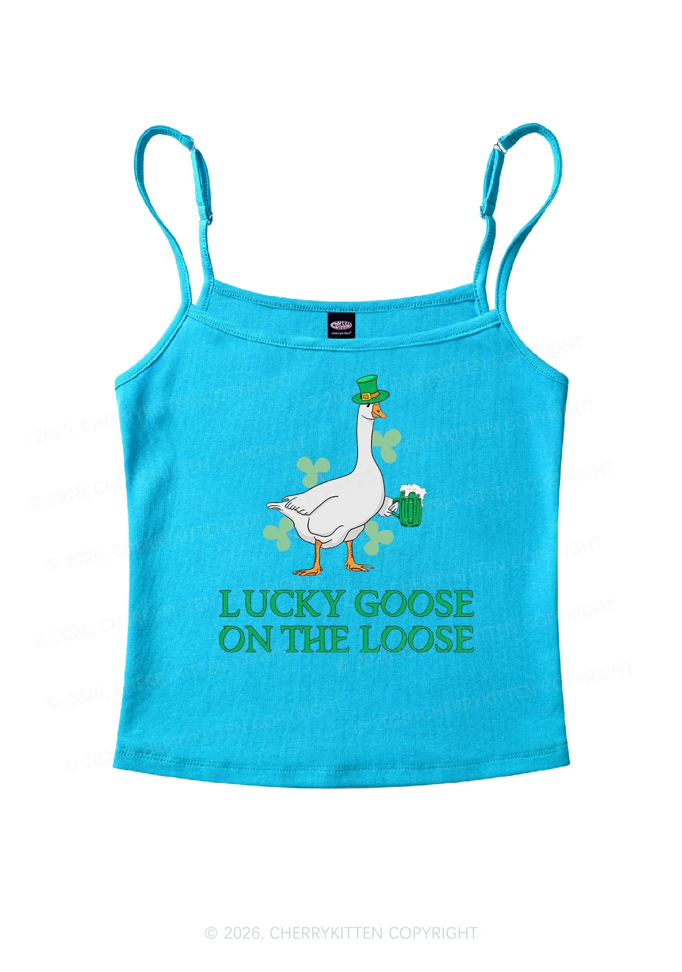 Lucky Goose On The Loose St Patricks Y2K Spaghetti Strap Cami Cherrykitten - Image 7