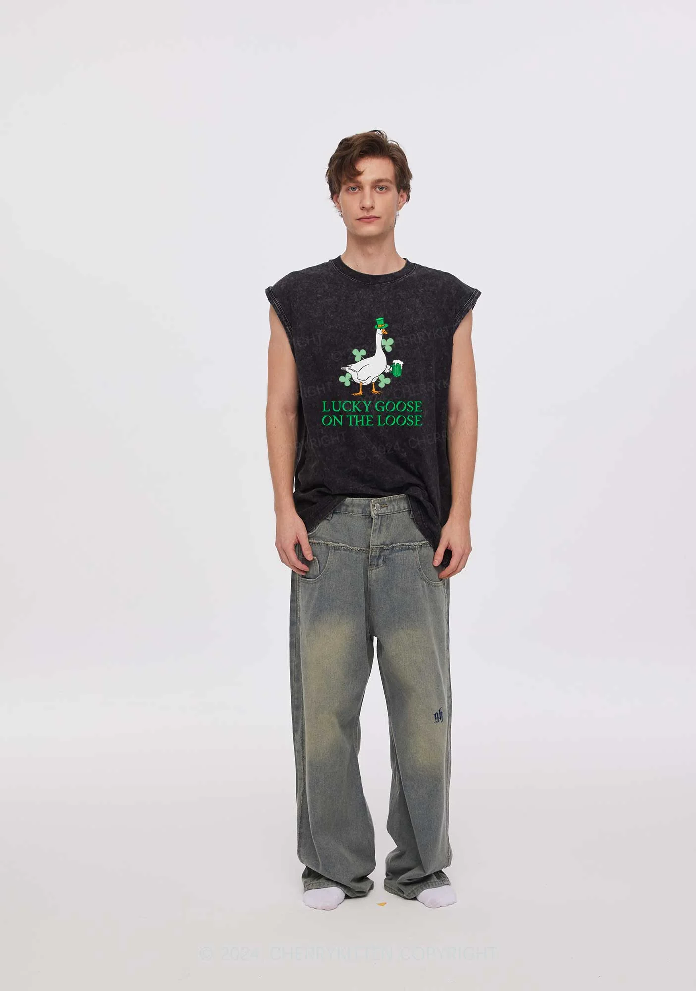 Lucky Goose On The Loose St Patricks Y2K Washed Tank Cherrykitten - Image 2