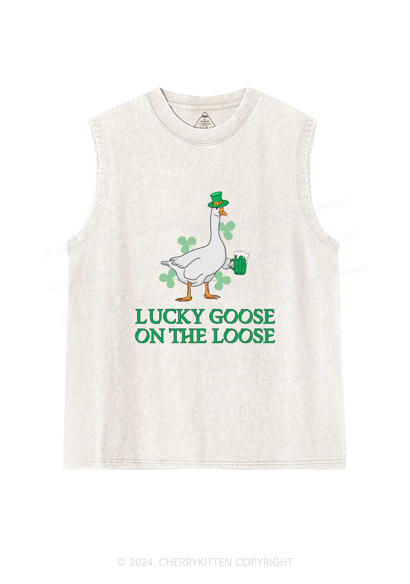 Lucky Goose On The Loose St Patricks Y2K Washed Tank Cherrykitten - Image 3