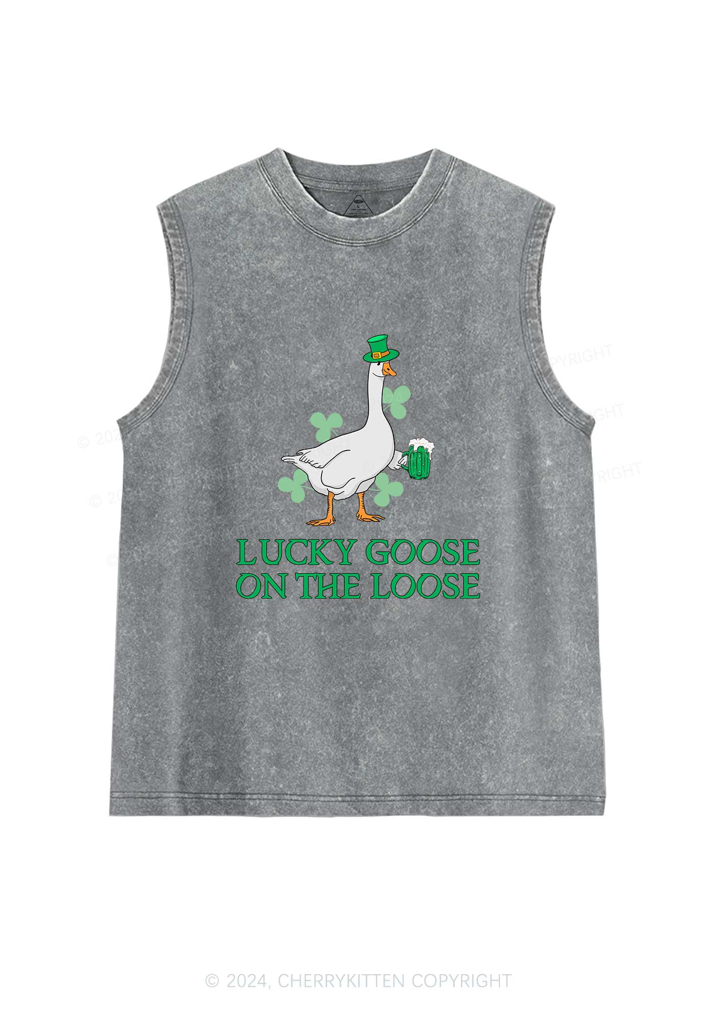 Lucky Goose On The Loose St Patricks Y2K Washed Tank Cherrykitten - Image 5