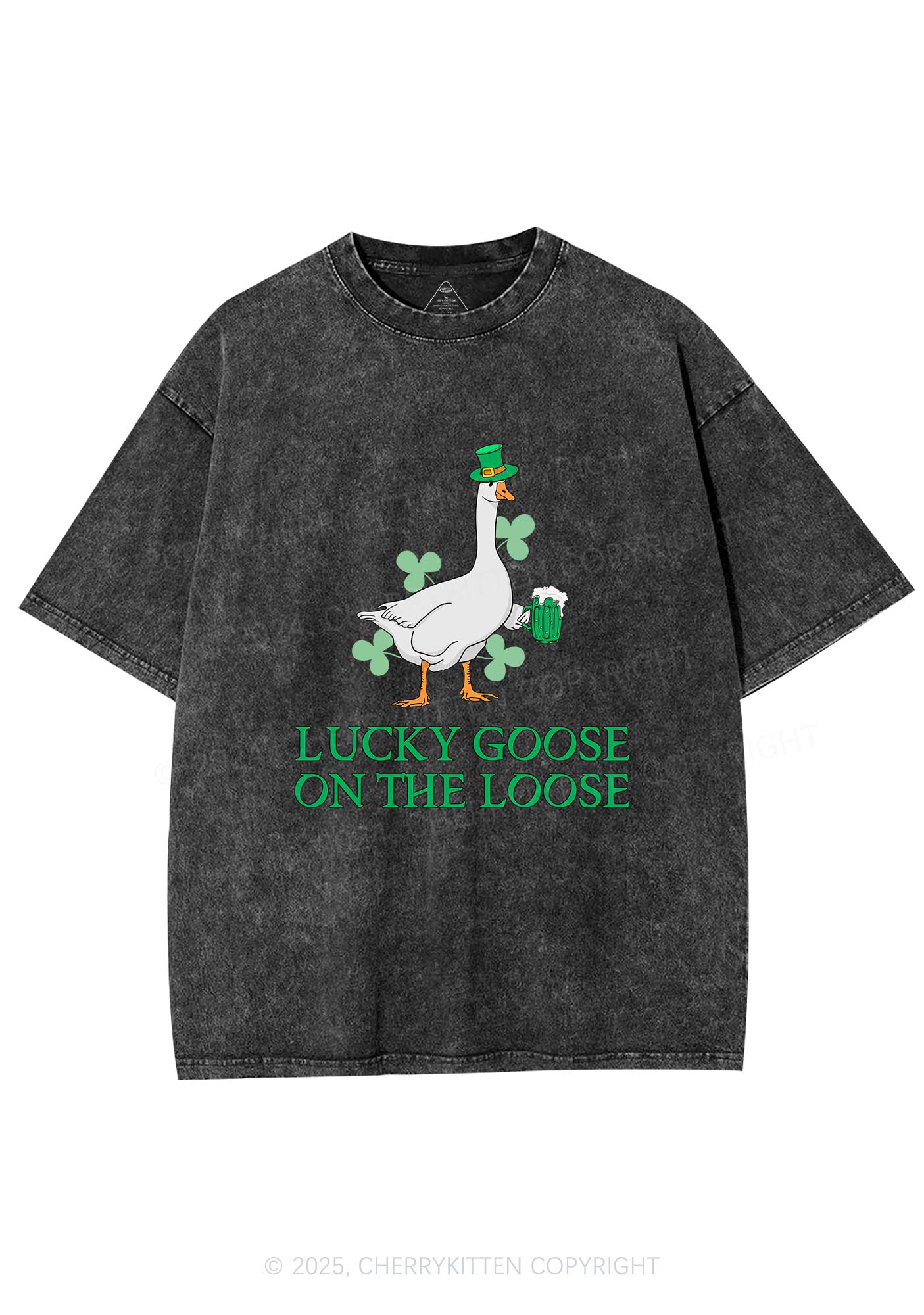 Lucky Goose On The Loose St Patricks Y2K Washed Tee Cherrykitten - Image 3