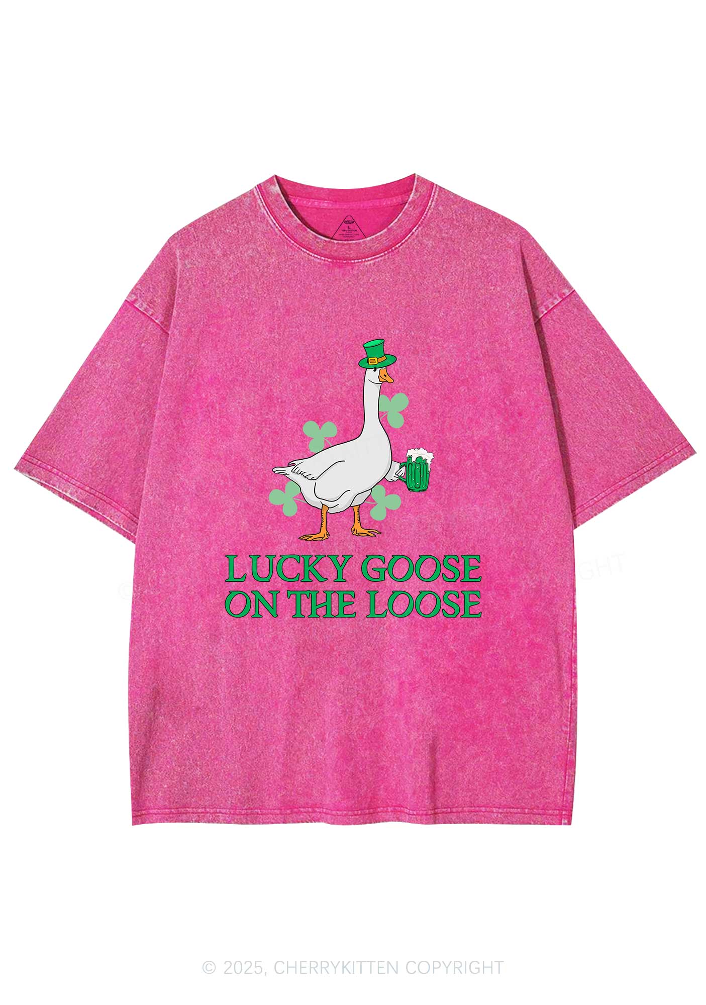 Lucky Goose On The Loose St Patricks Y2K Washed Tee Cherrykitten - Image 4