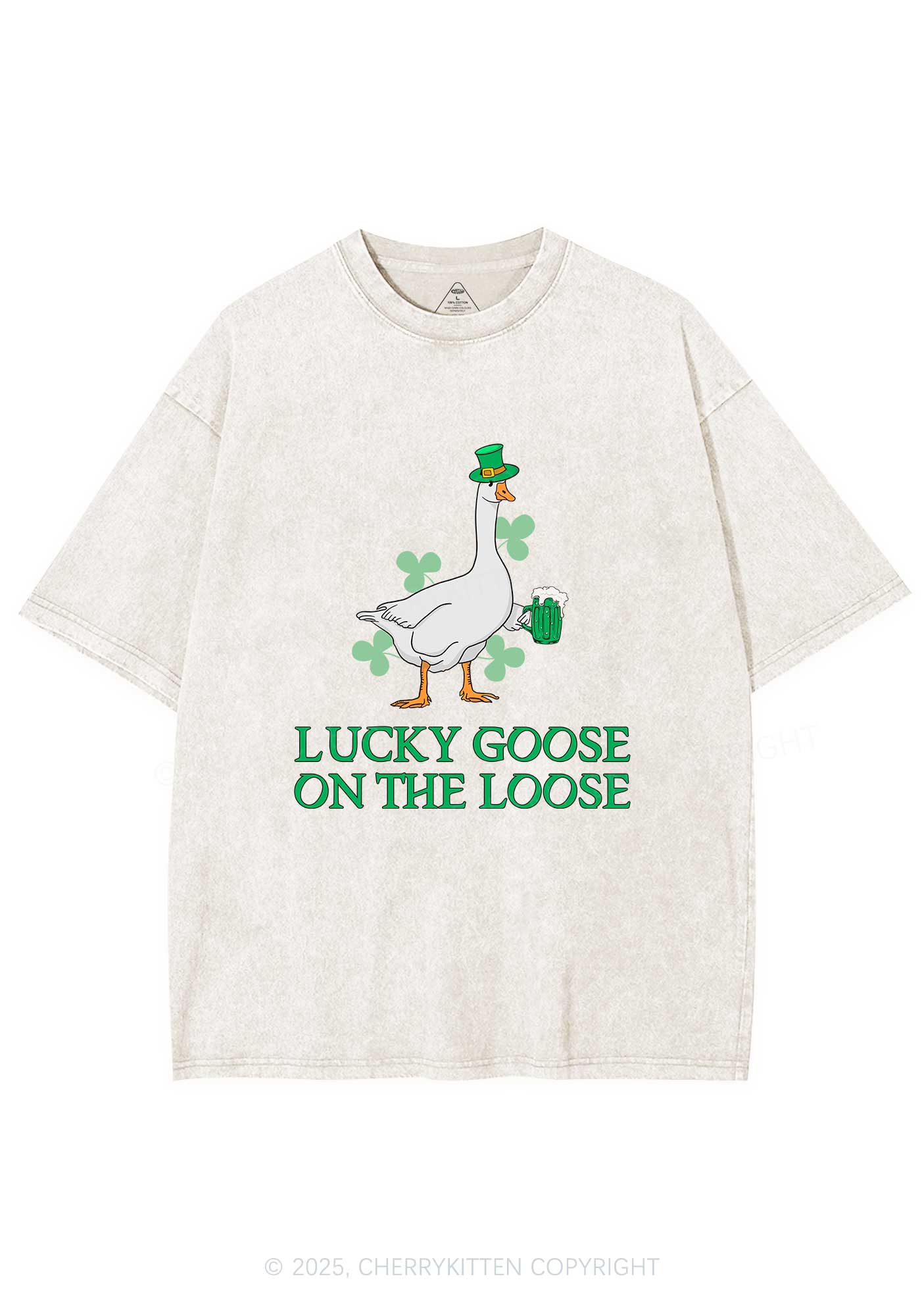 Lucky Goose On The Loose St Patricks Y2K Washed Tee Cherrykitten - Image 5