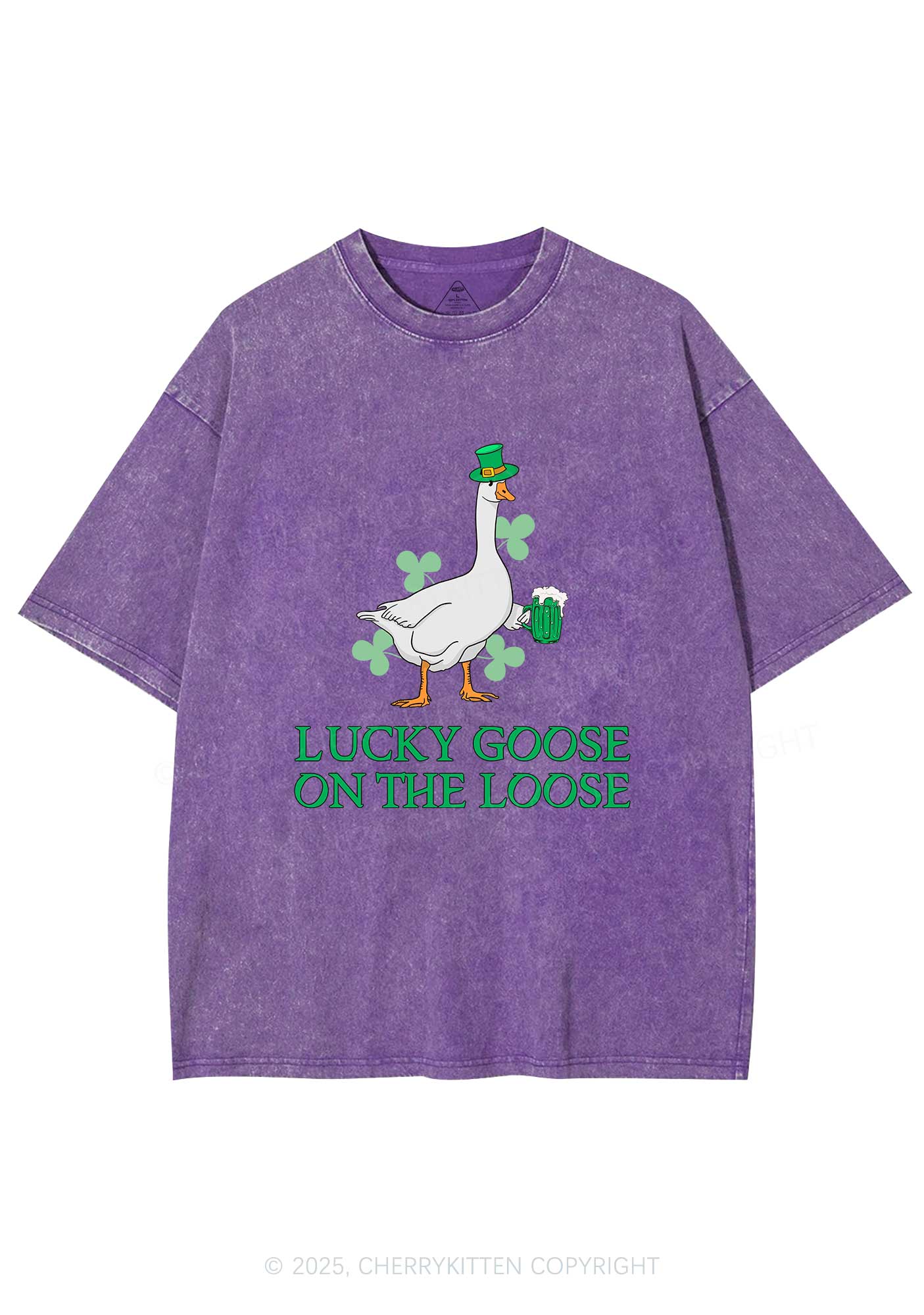 Lucky Goose On The Loose St Patricks Y2K Washed Tee Cherrykitten - Image 6
