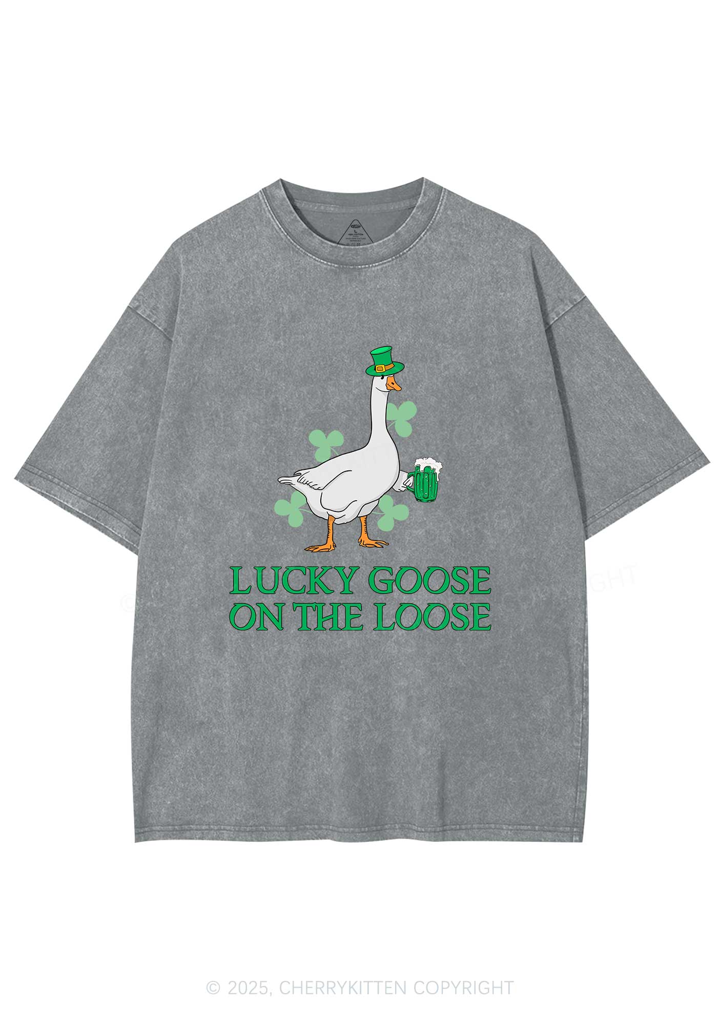 Lucky Goose On The Loose St Patricks Y2K Washed Tee Cherrykitten - Image 7