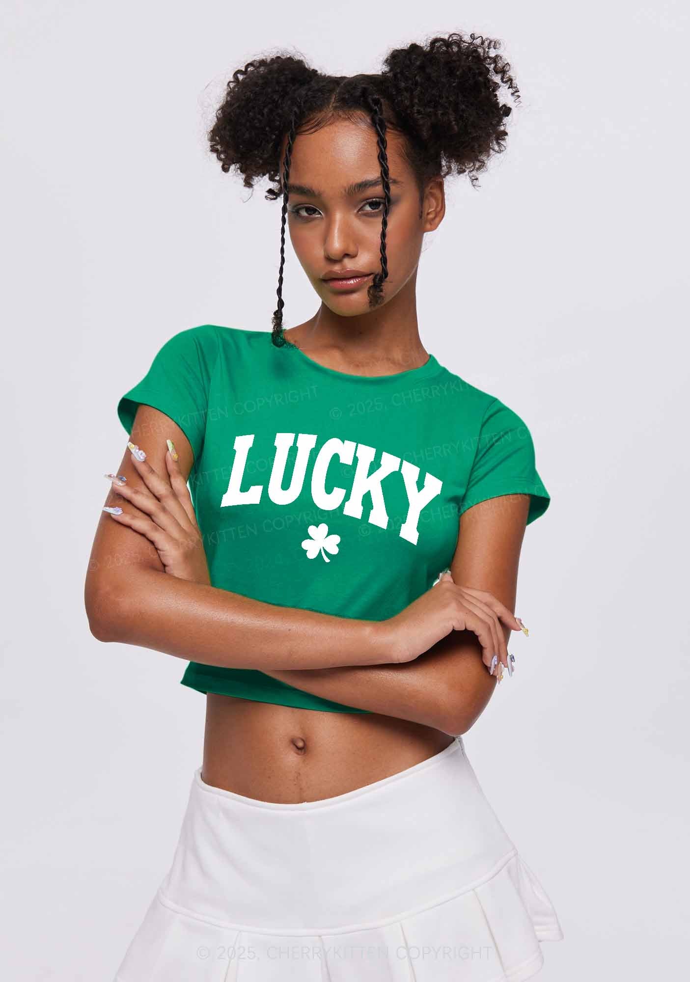 Lucky Shamrock St Patricks Y2K Baby Tee Cherrykitten - Image 2