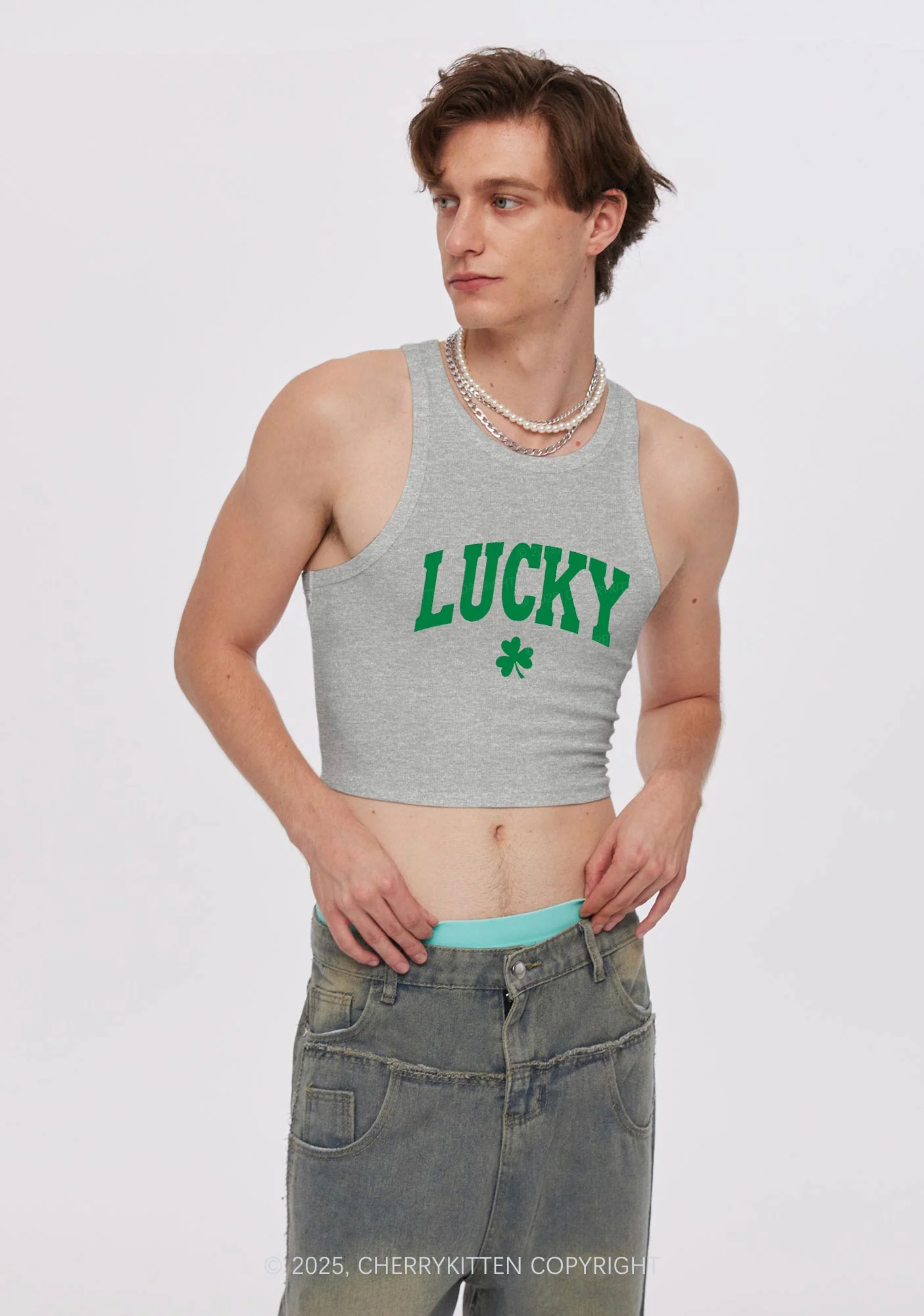 Lucky Shamrock St Patricks Y2K Crop Tank Top Cherrykitten - Image 3