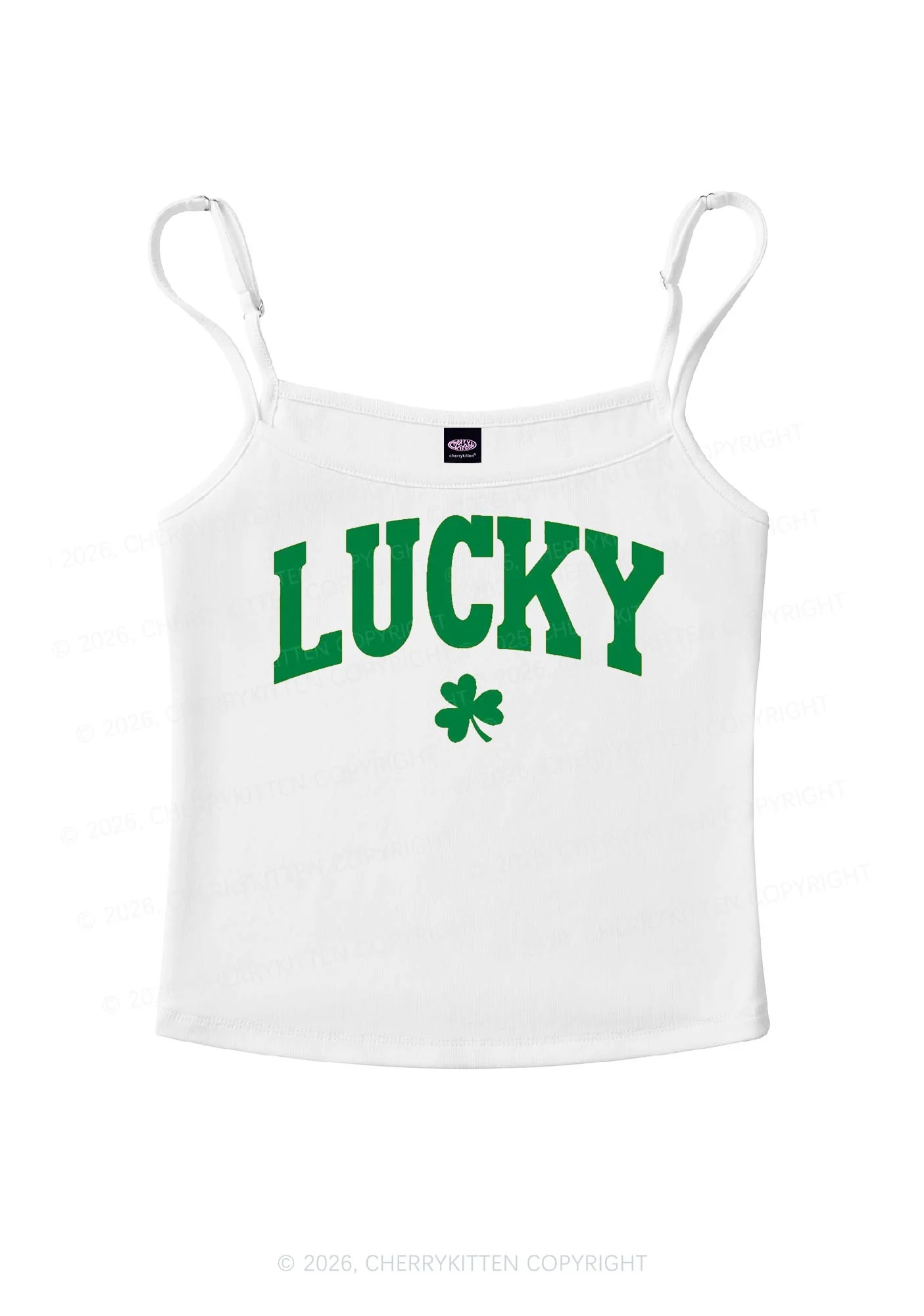 Lucky Shamrock St Patricks Y2K Spaghetti Strap Cami Cherrykitten