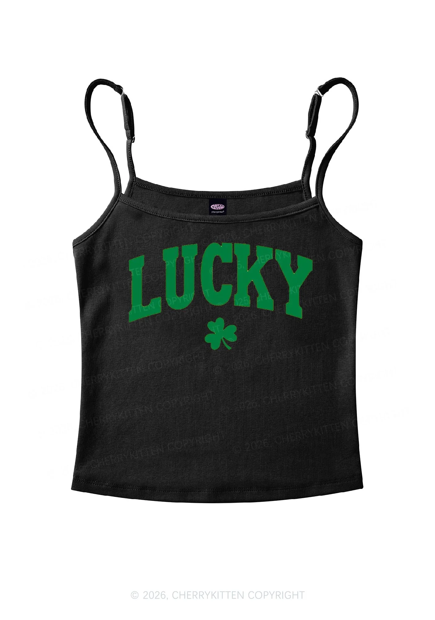Lucky Shamrock St Patricks Y2K Spaghetti Strap Cami Cherrykitten - Image 3