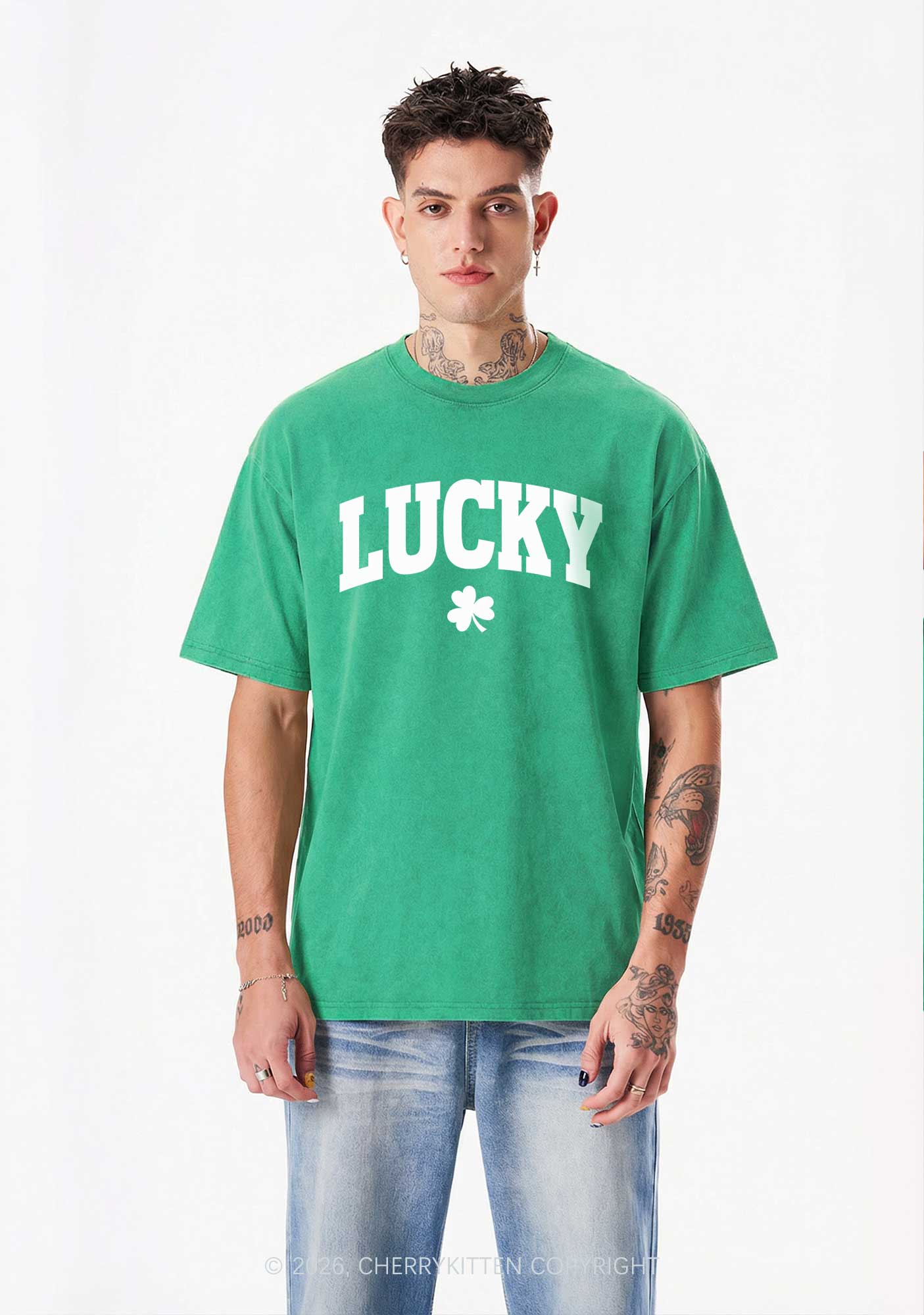 Lucky Shamrock St Patricks Y2K Washed Tee Cherrykitten - Image 2