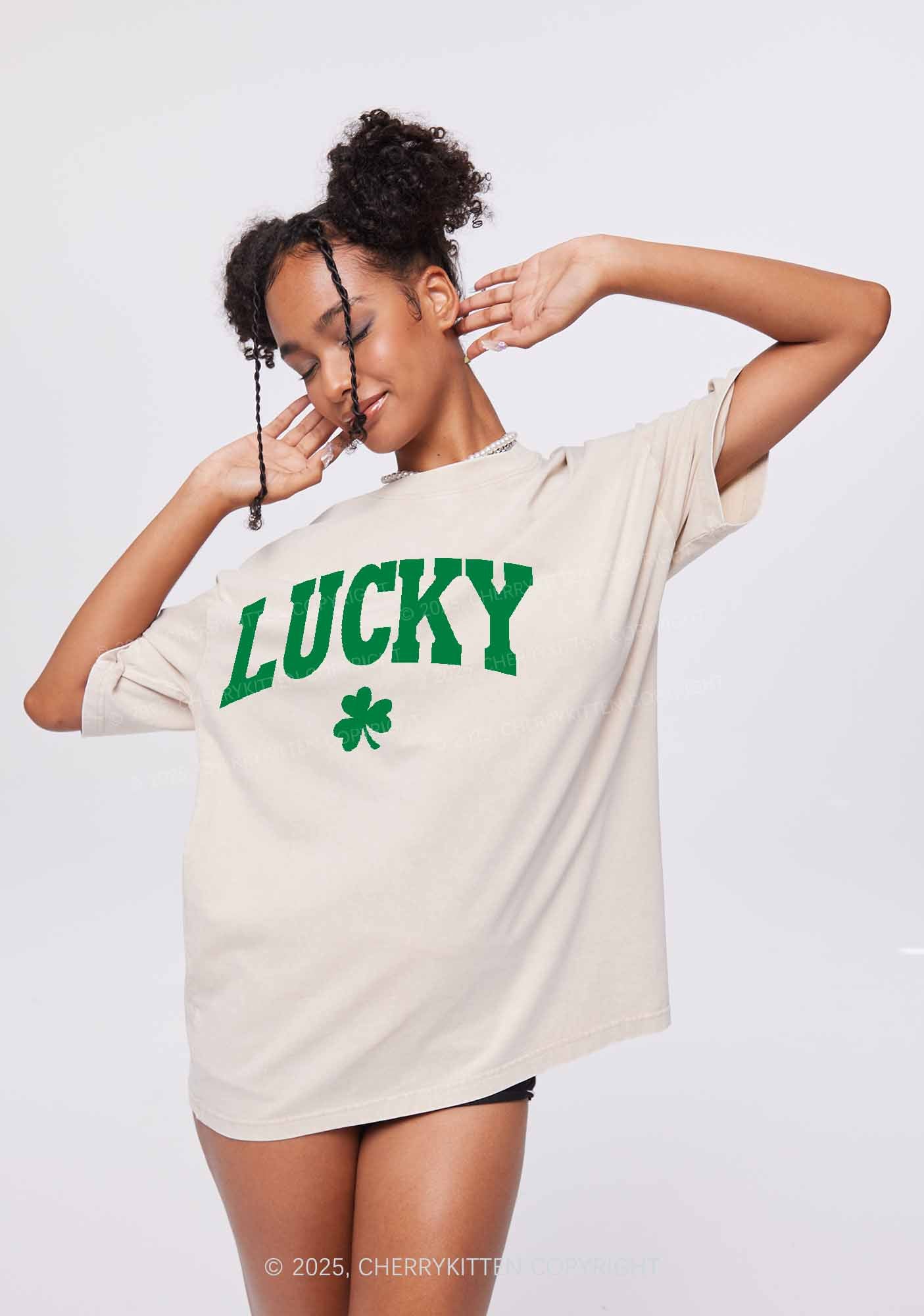 Lucky Shamrock St Patricks Y2K Washed Tee Cherrykitten - Image 3