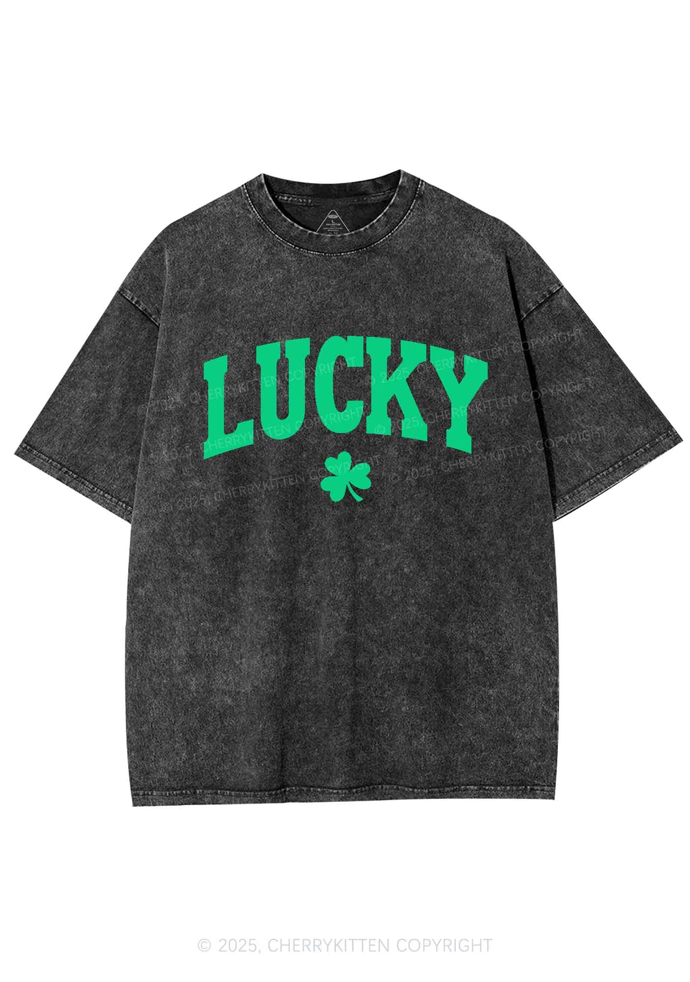 Lucky Shamrock St Patricks Y2K Washed Tee Cherrykitten - Image 4