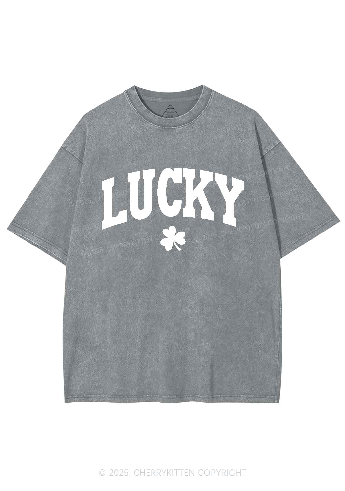 Lucky Shamrock St Patricks Y2K Washed Tee Cherrykitten - Image 8