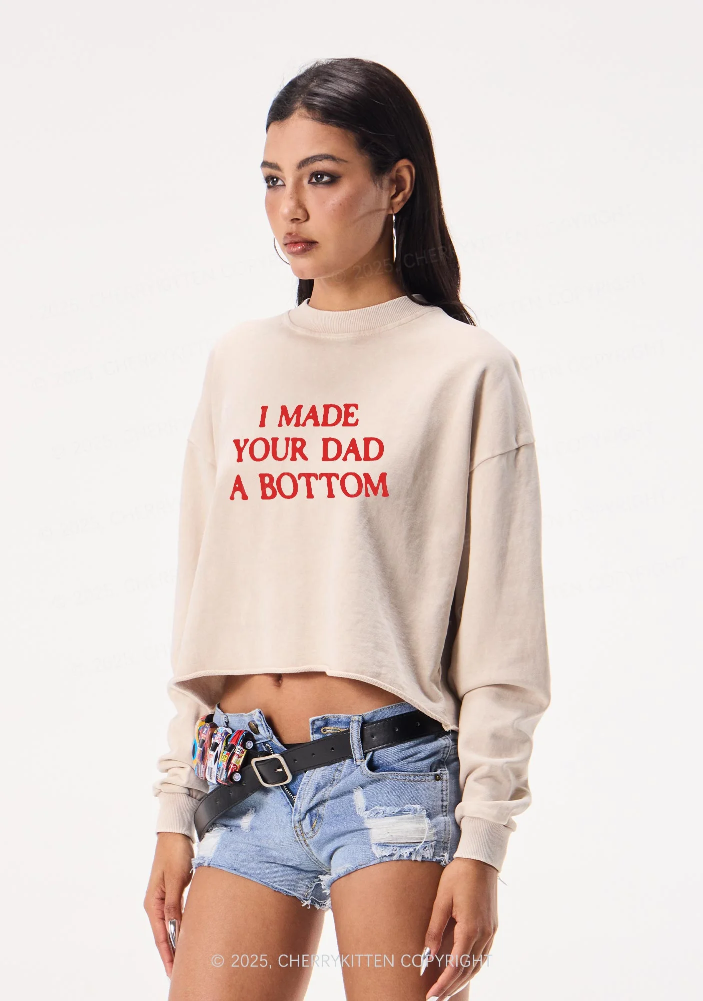 Made Your Dad Bottom Pride Y2K Crop Washed Sweatshirts Cherrykitten - Image 2