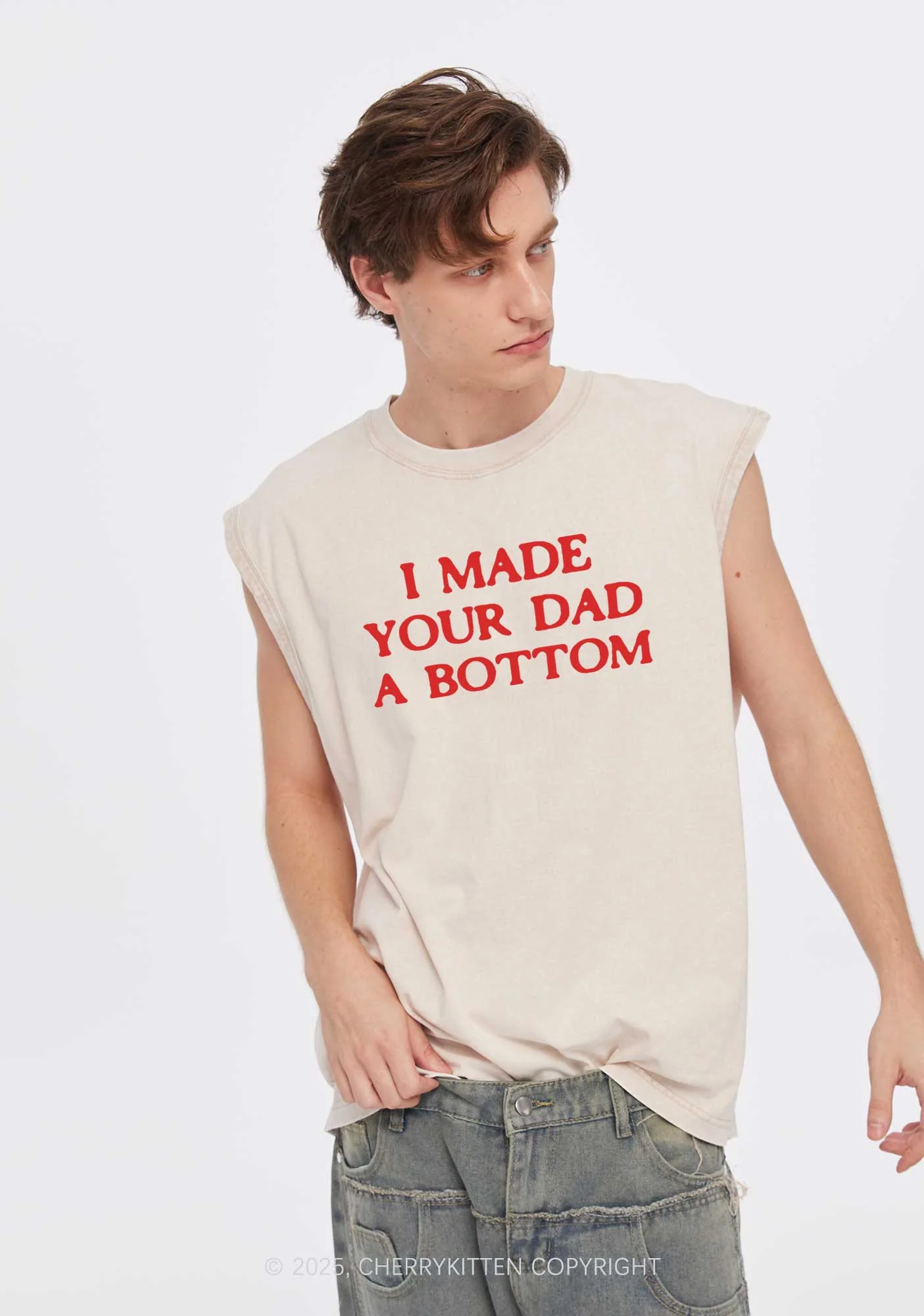 Made Your Dad Bottom Pride Y2K Washed Muscle Tank Cherrykitten - Image 2