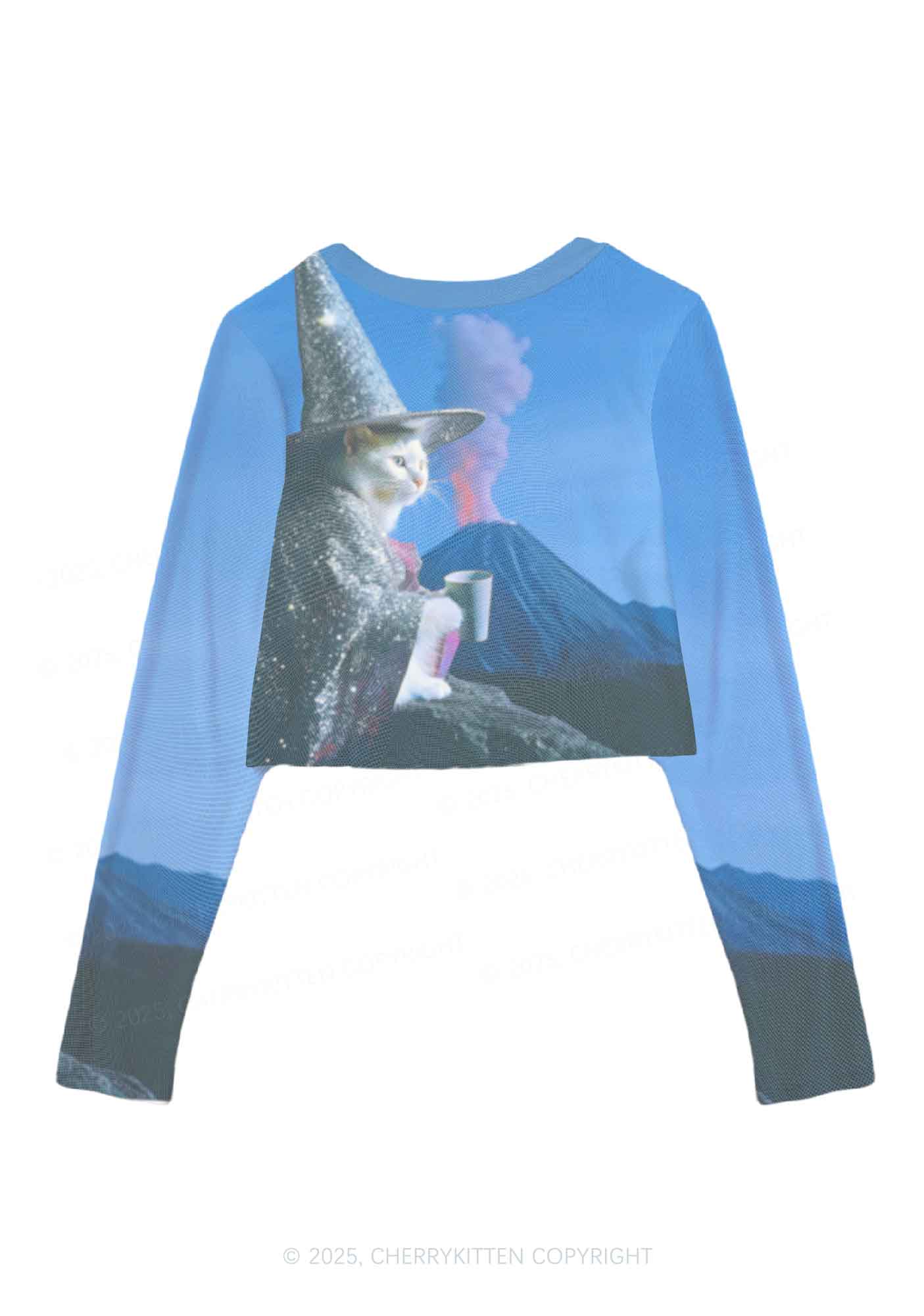 Magic Cat Y2K Mesh Long Sleeve Crop Top Cherrykitten - Image 3