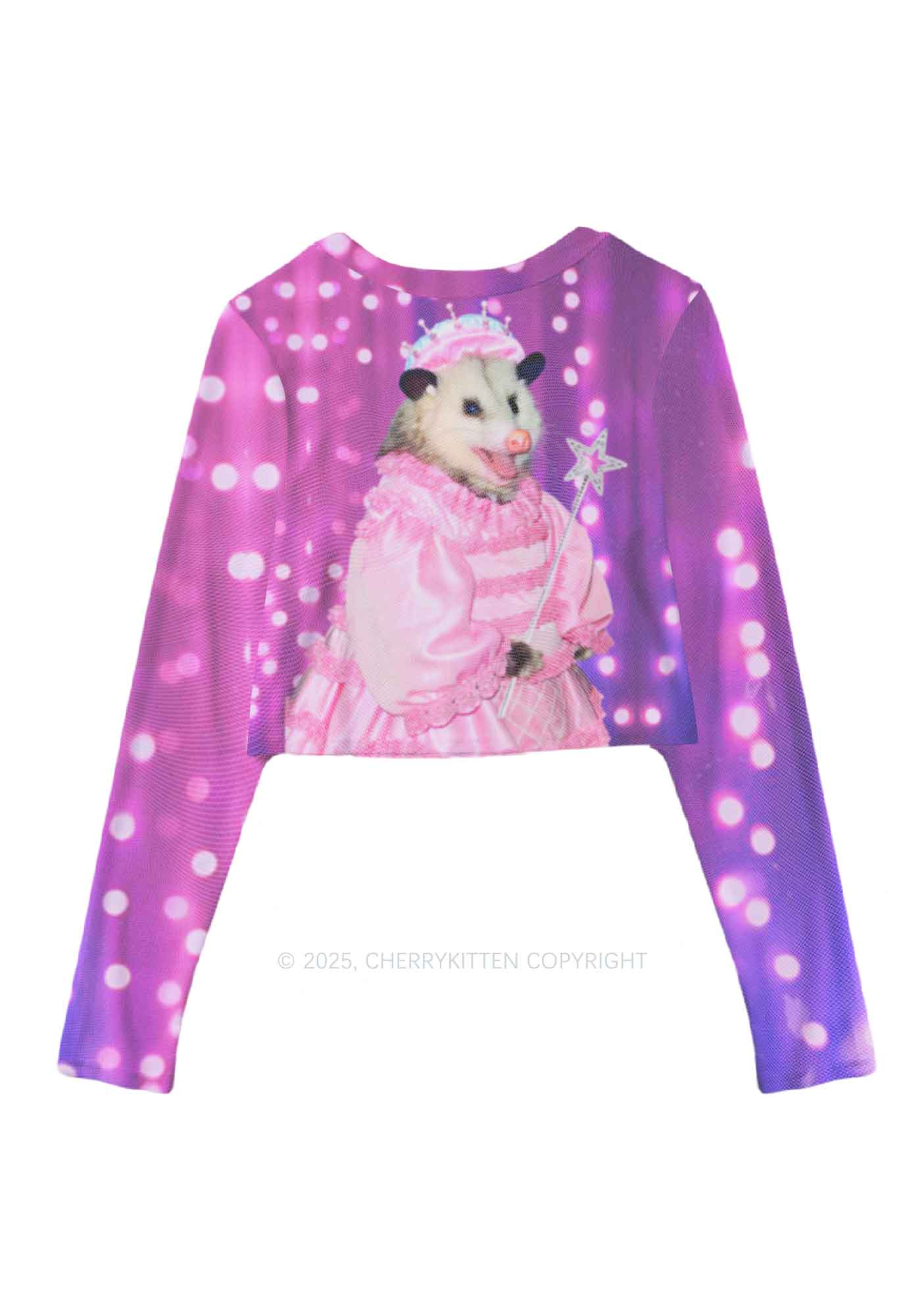 Magic Pink Ratz Y2K Mesh Long Sleeve Crop Top Cherrykitten - Image 3