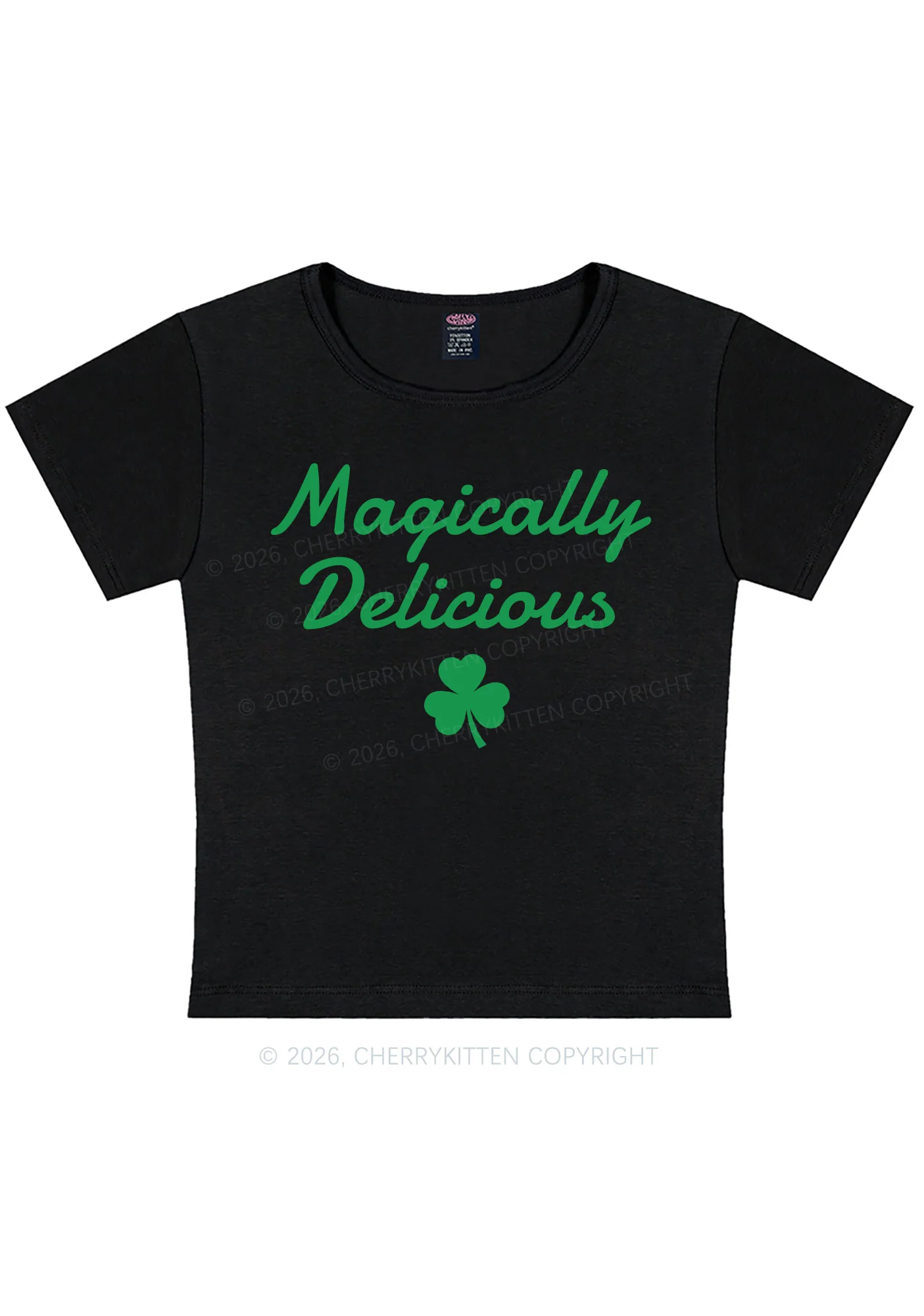 Magically Delicious Shamrock St Patricks Y2K Baby Tee Cherrykitten - Image 3
