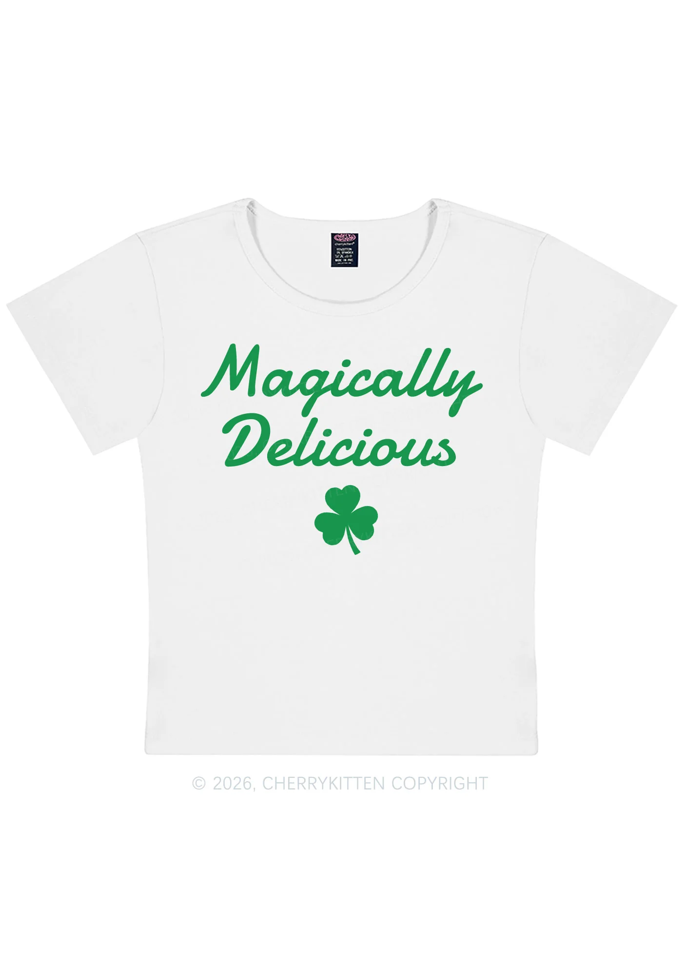 Magically Delicious Shamrock St Patricks Y2K Baby Tee Cherrykitten - Image 4