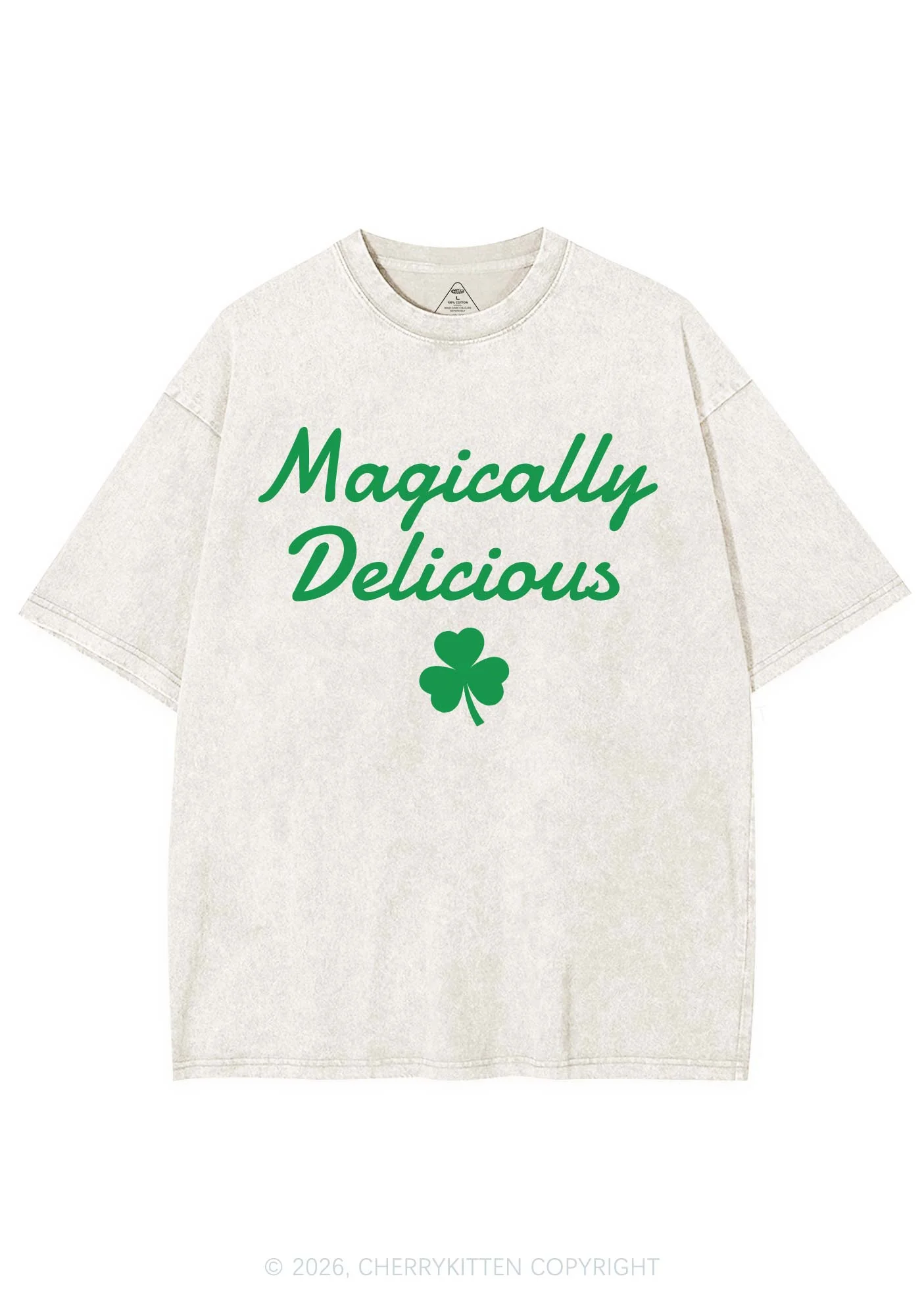 Magically Delicious Shamrock St Patricks Y2K Shirts Washed Tee Cherrykitten - Image 3